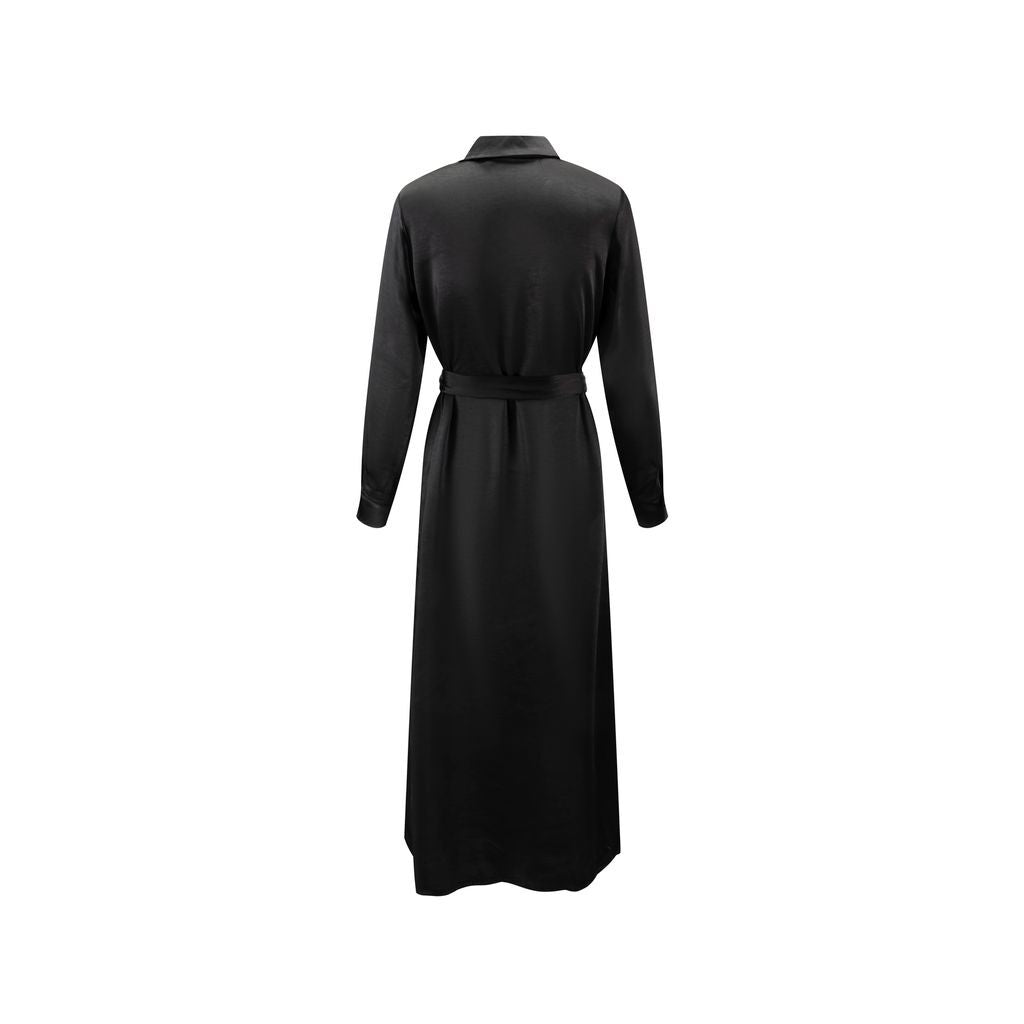 Waist Belt Pocket Shirt Dress - Black