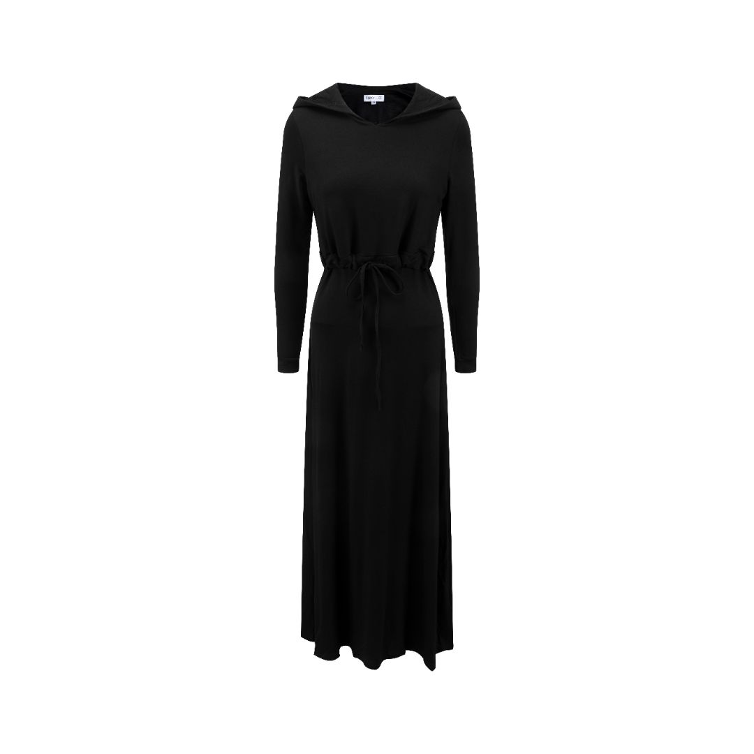 Black Drawstring Hooded Dress