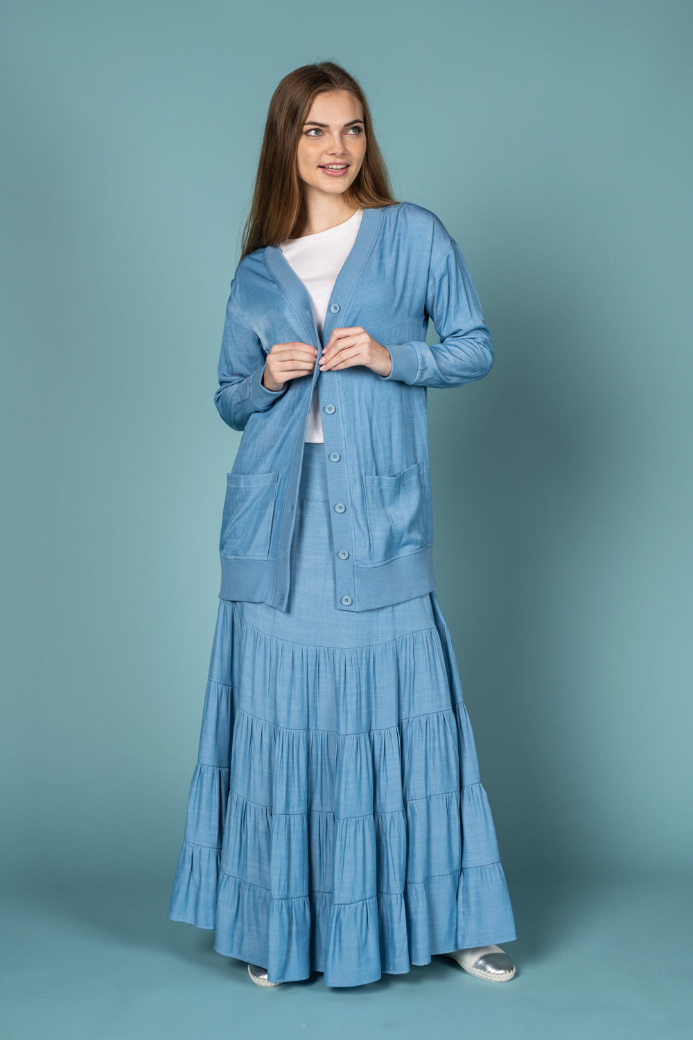 Light Blue Layered Maxi Skirt