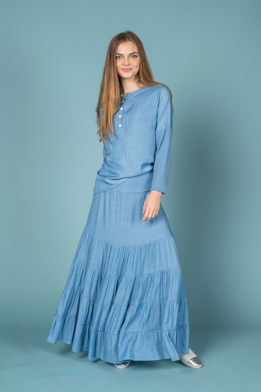 Light Blue Layered Maxi Skirt