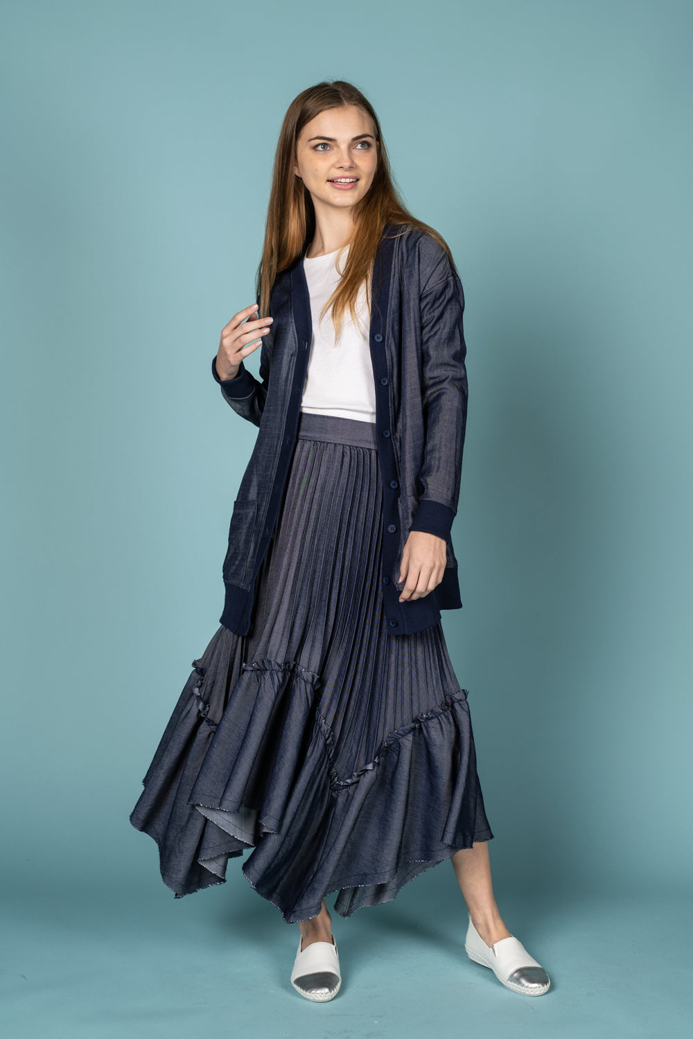 Dark Blue Cardigan With Ribbed Lining