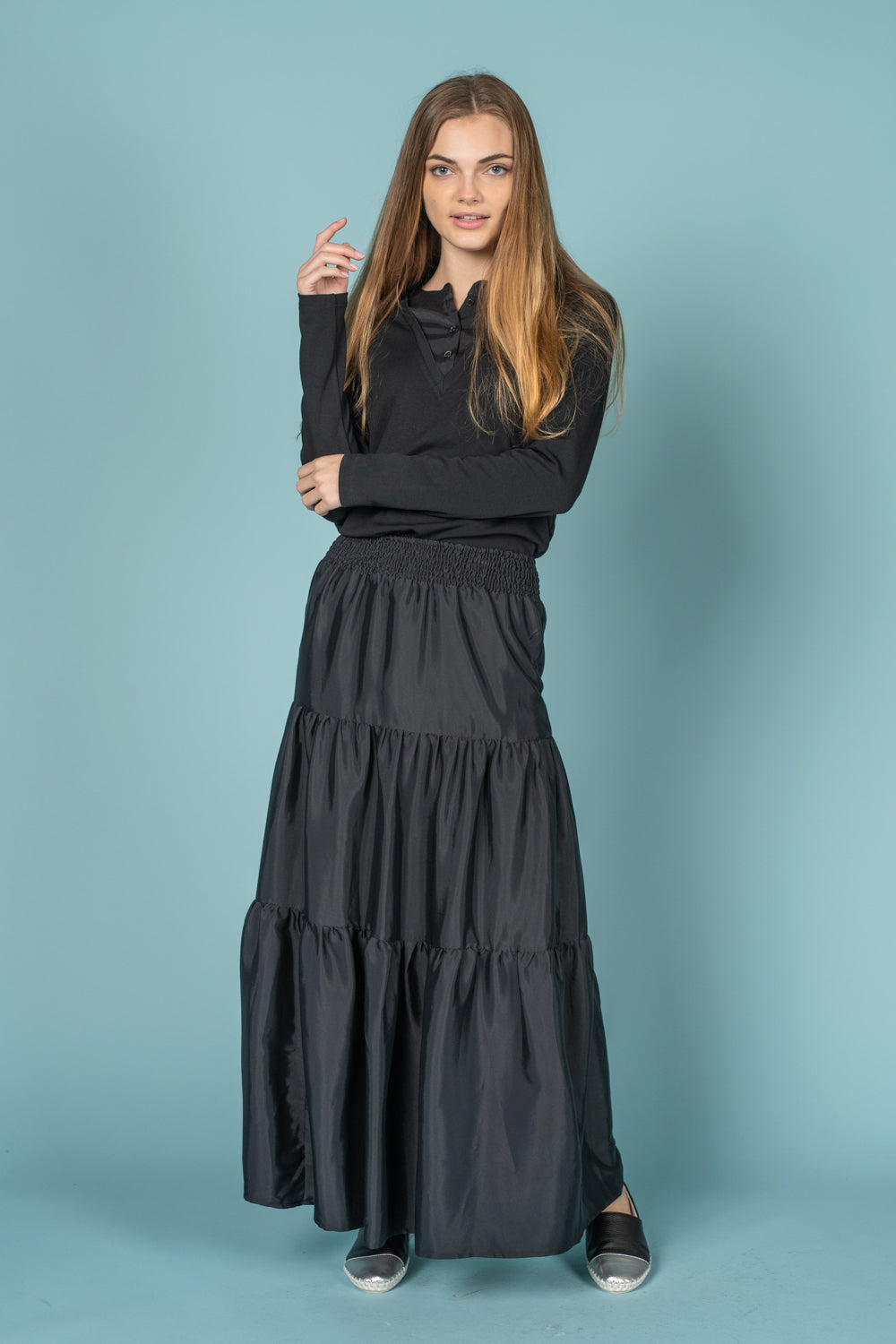 Black Silky Layered Skirt