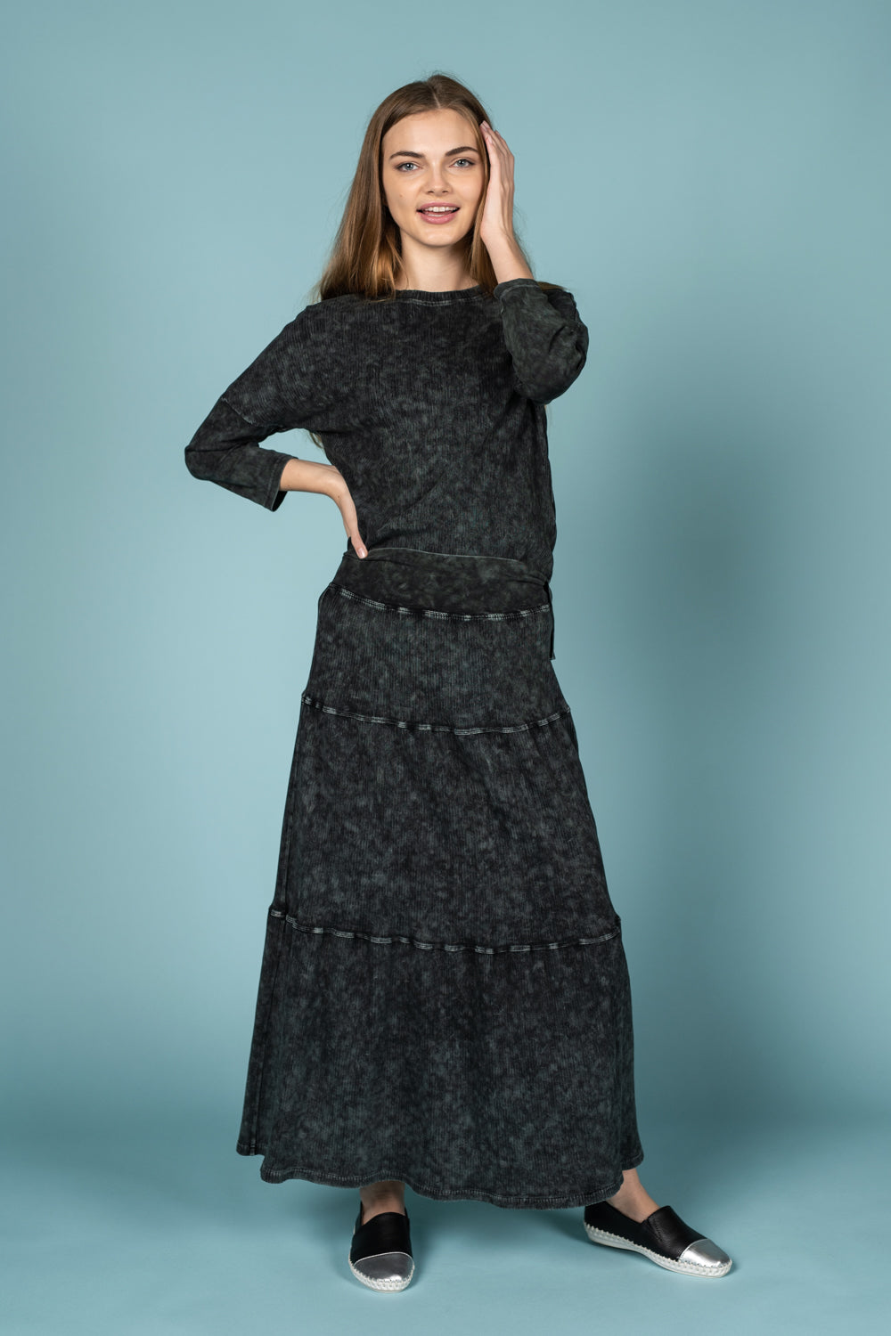 Black Wash Ribbed Top - BA6234-B