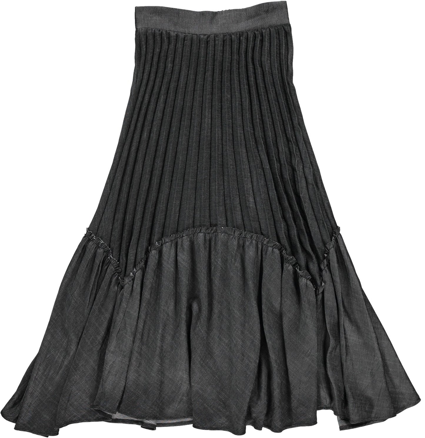 Black Denim Pleated Skirt