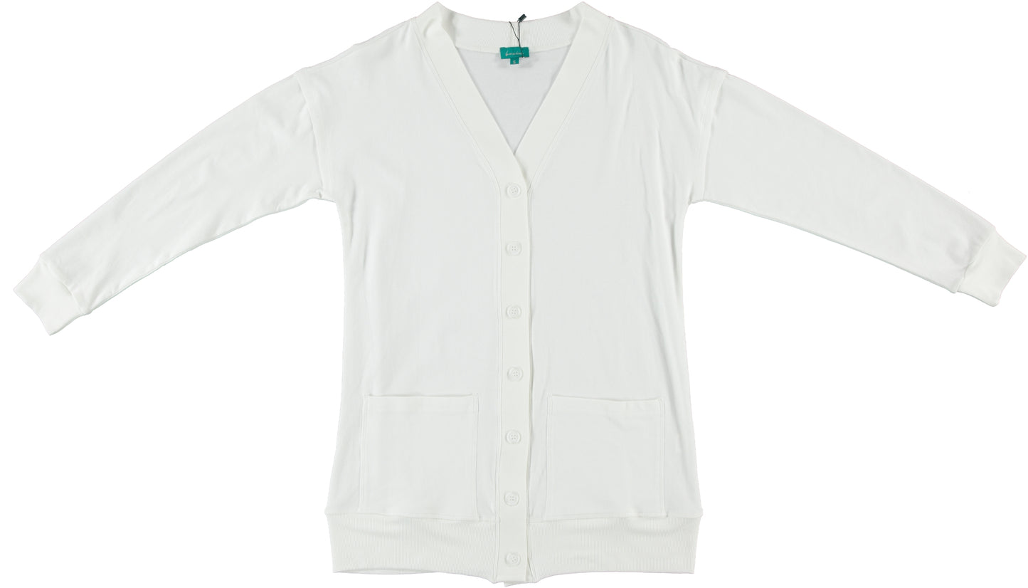 White Cotton Cardigan With Matching Buttons And Pockets