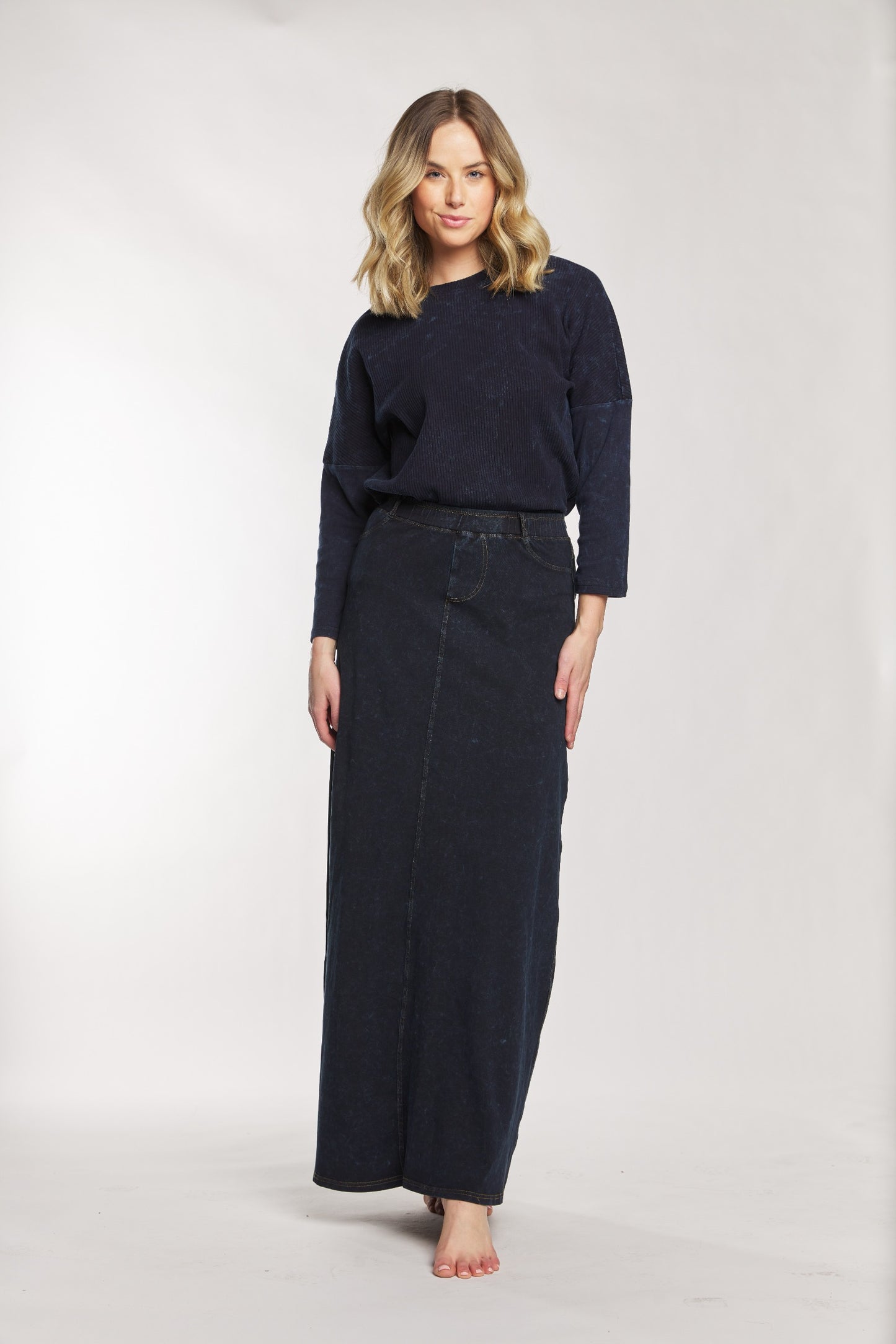 Dark Denim Straight Maxi Skirt