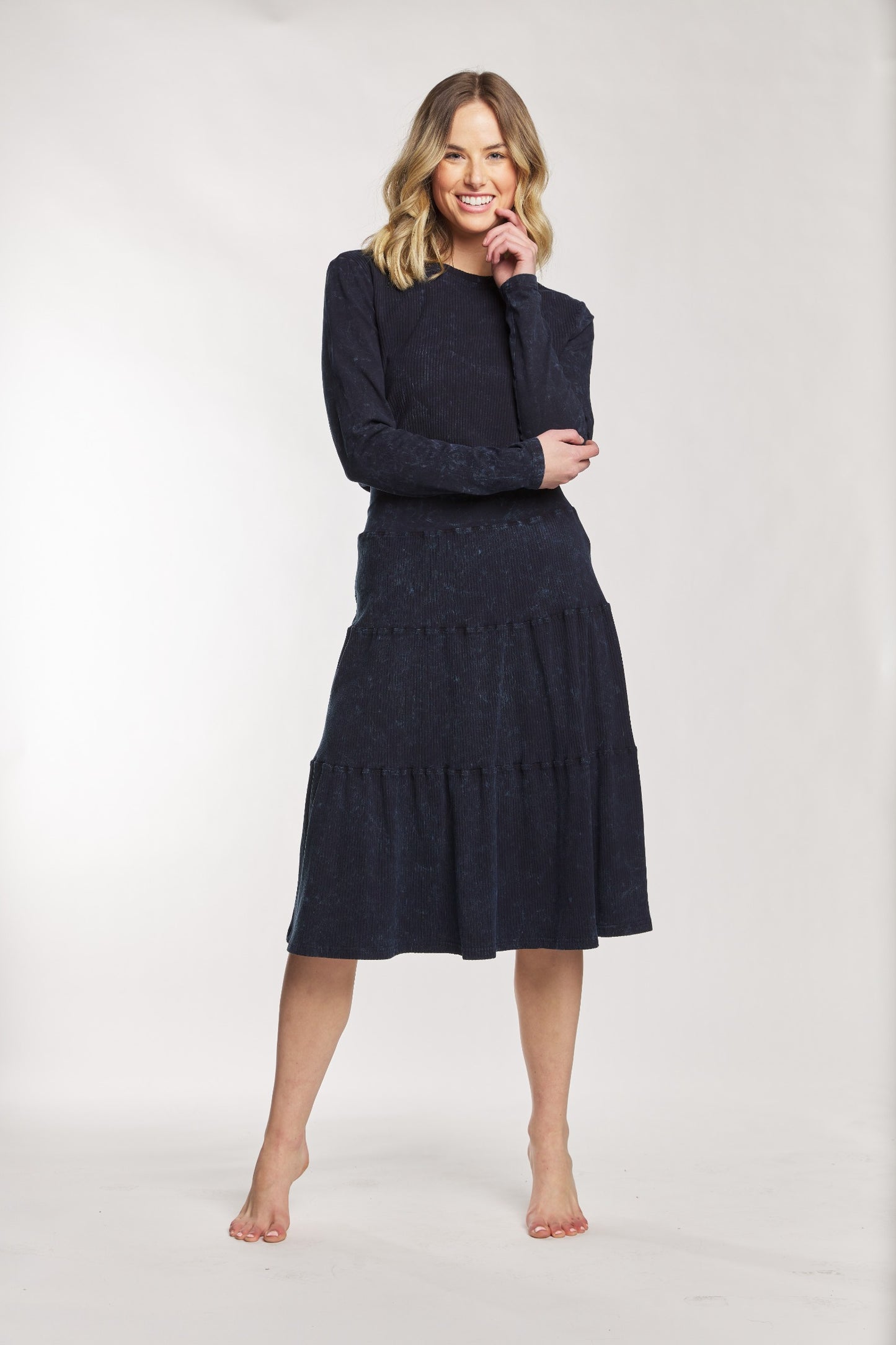 Blue Washed Ribbed Skirt