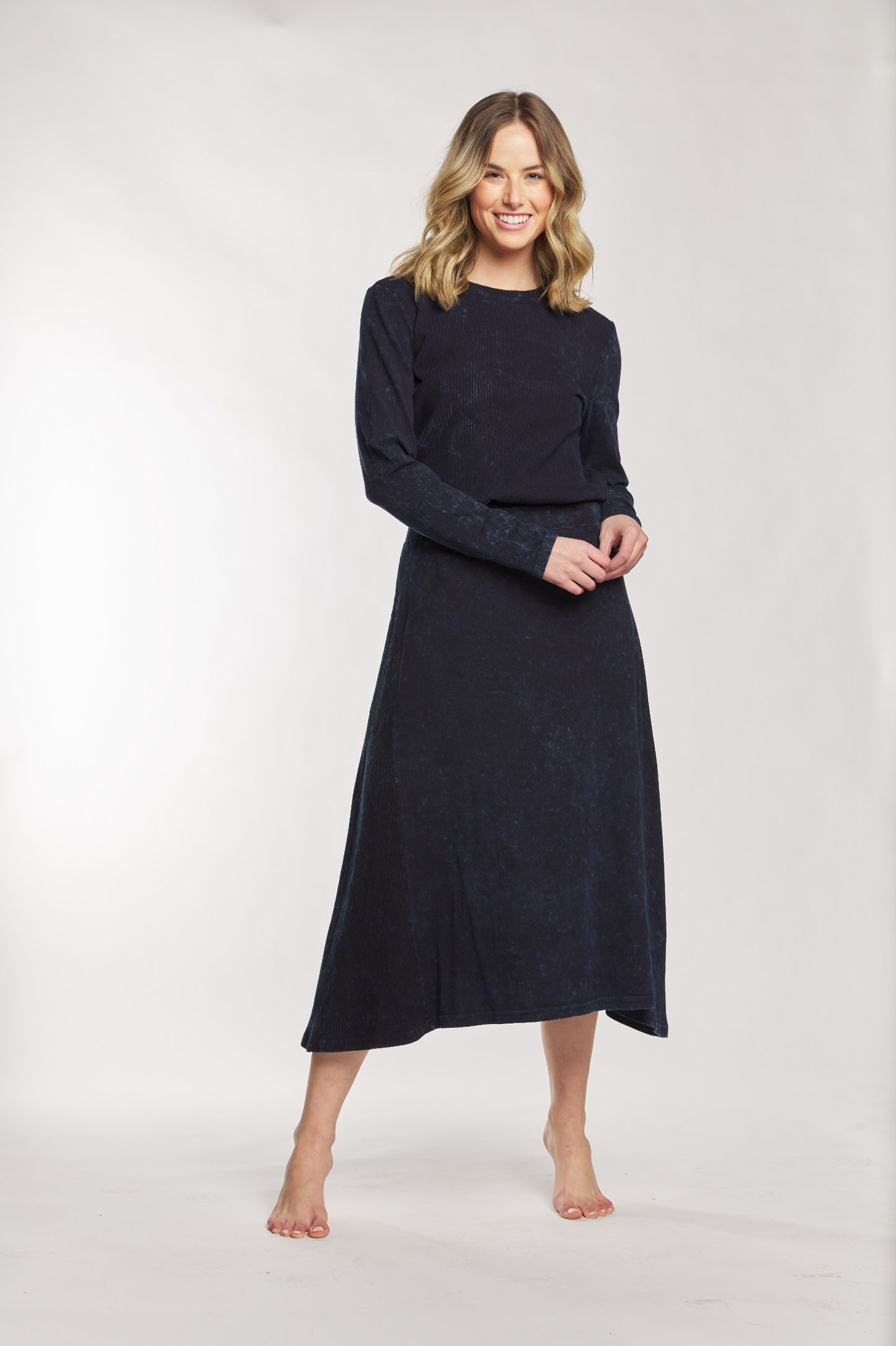 Navy Blue Skirt With Ribbed Side Detail