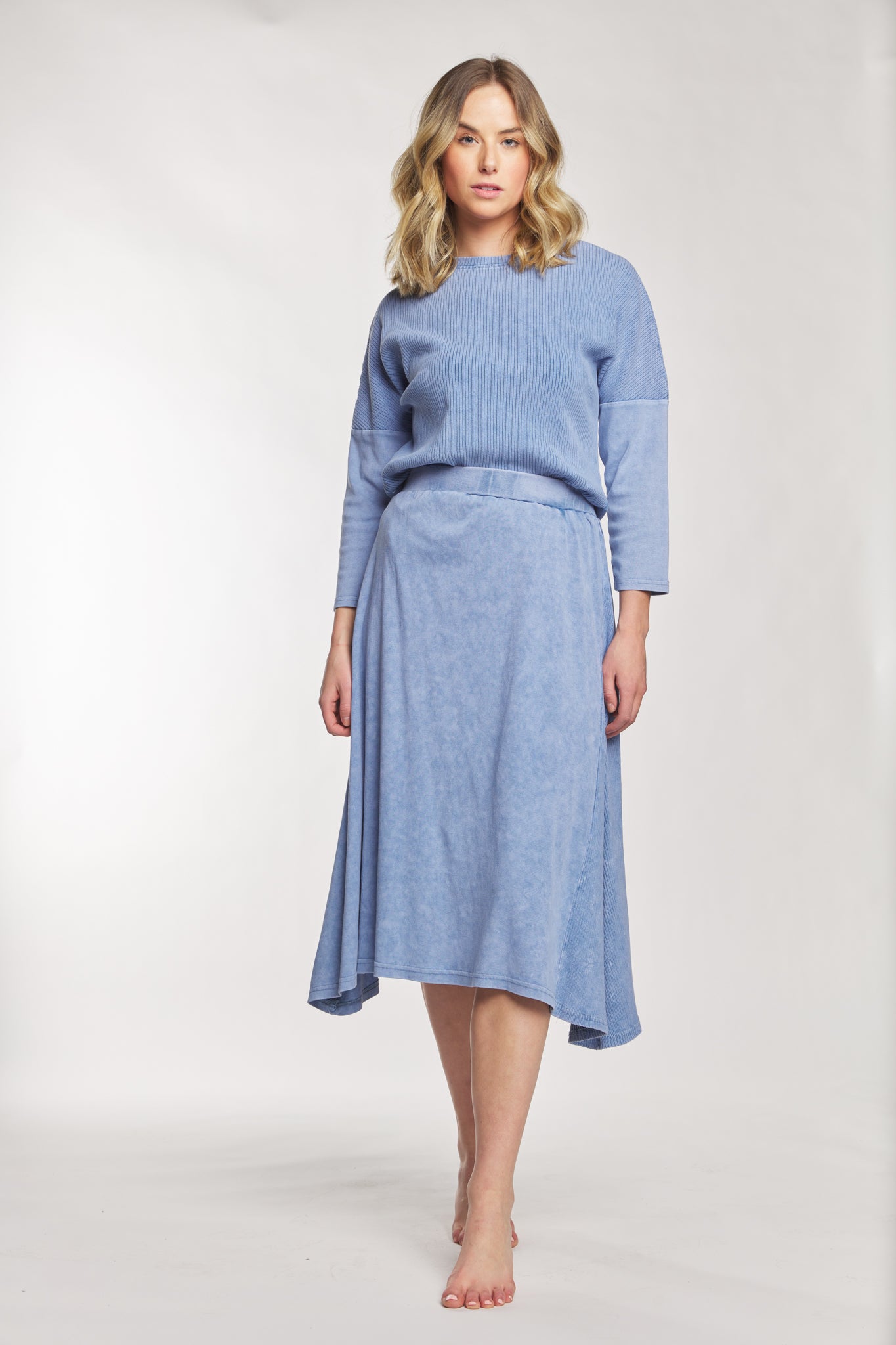 Light Blue Skirt With Ribbed Side Detail