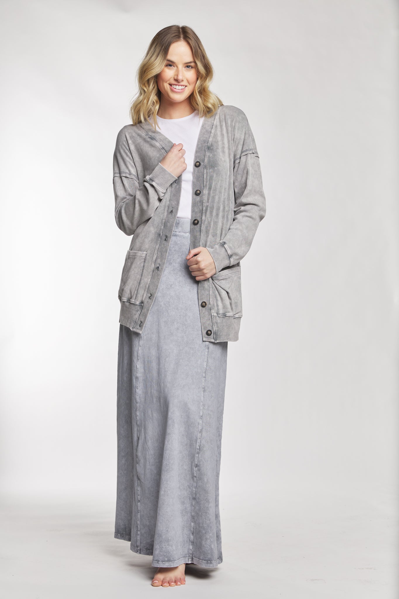 Light Grey A-Line Maxi Skirt