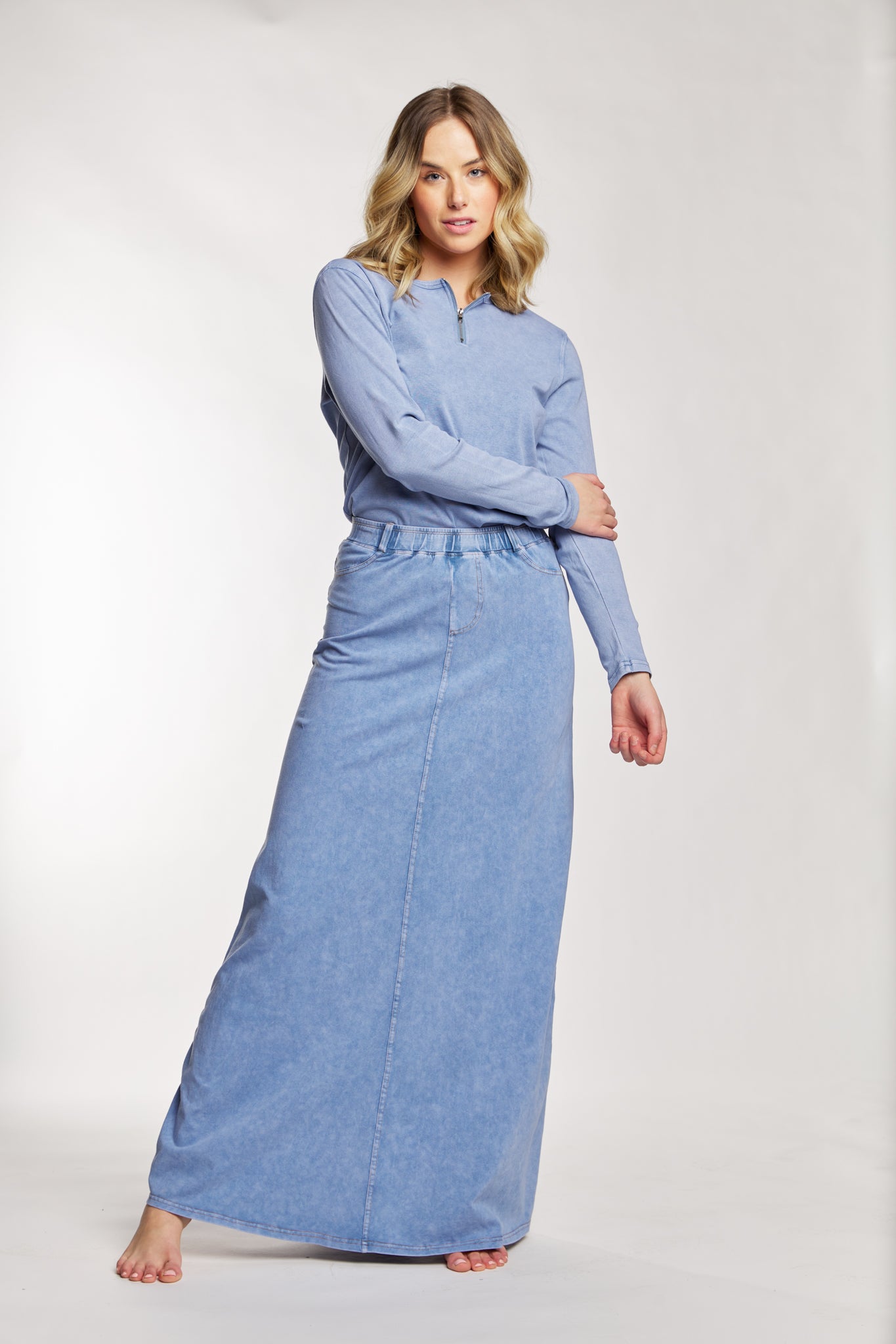 Light Blue Straight Maxi Skirt