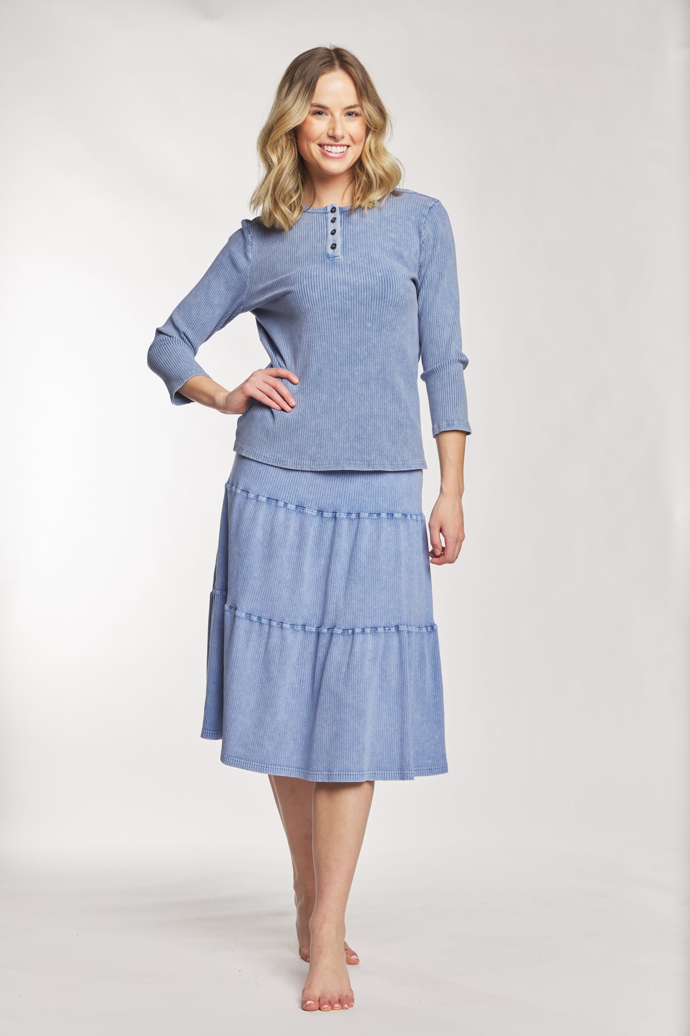 Light Blue Washed Out Ribbed Skirt