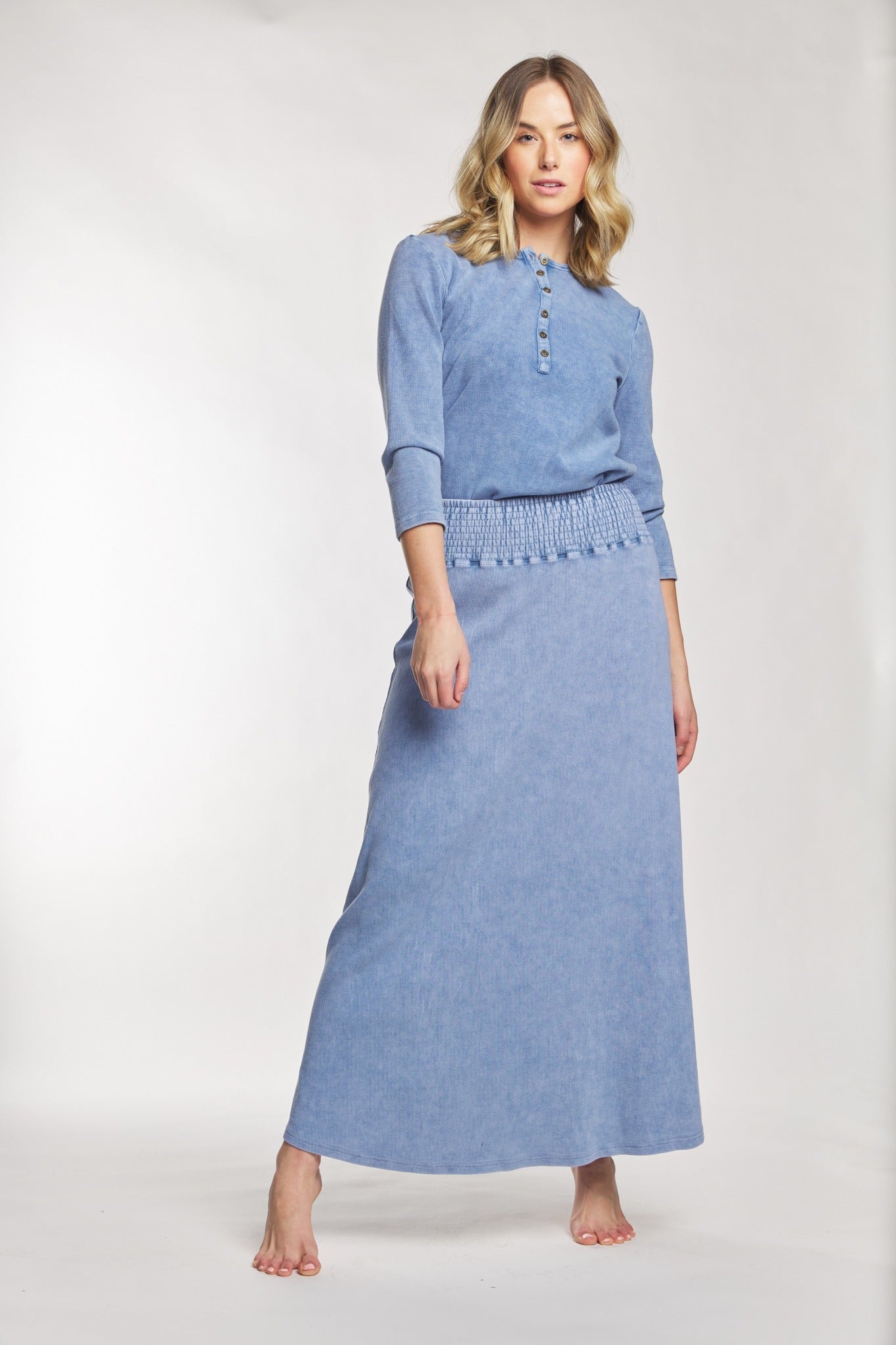 Light Blue Washed Ribbed A-Line Skirt