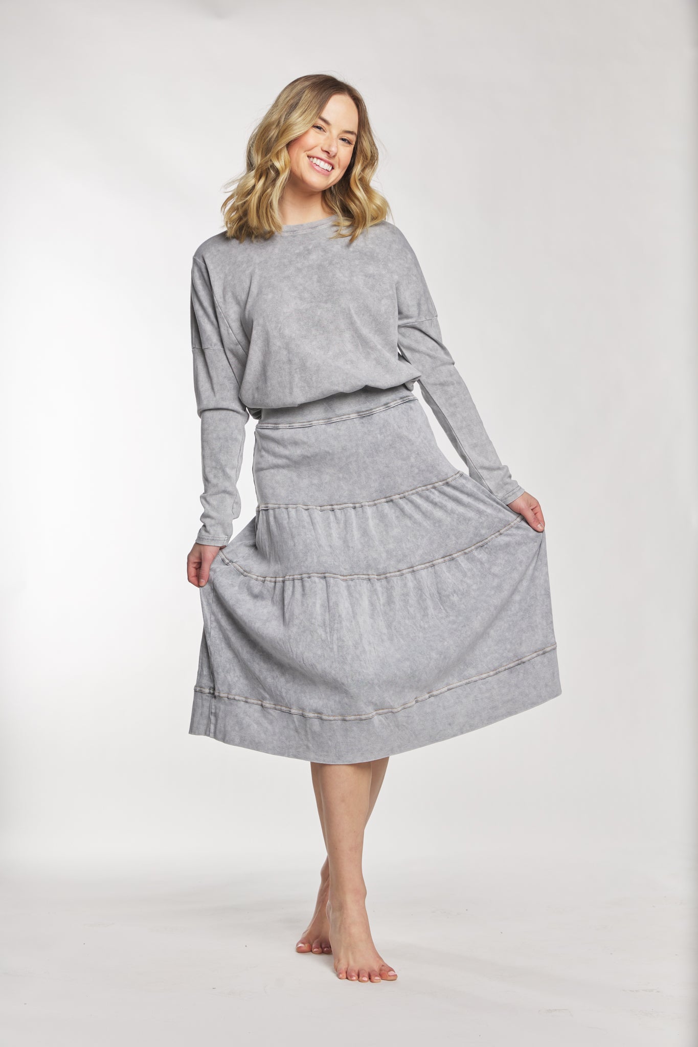Stone Grey Cotton Flowy Skirt