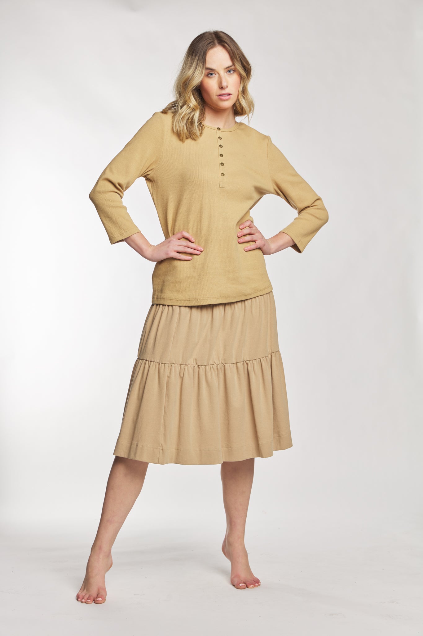 Tan Ribbed Top With Buttons