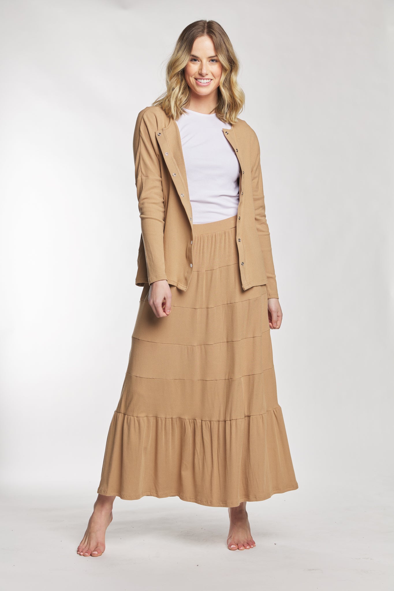 Tan Ribbed Maxi Skirt