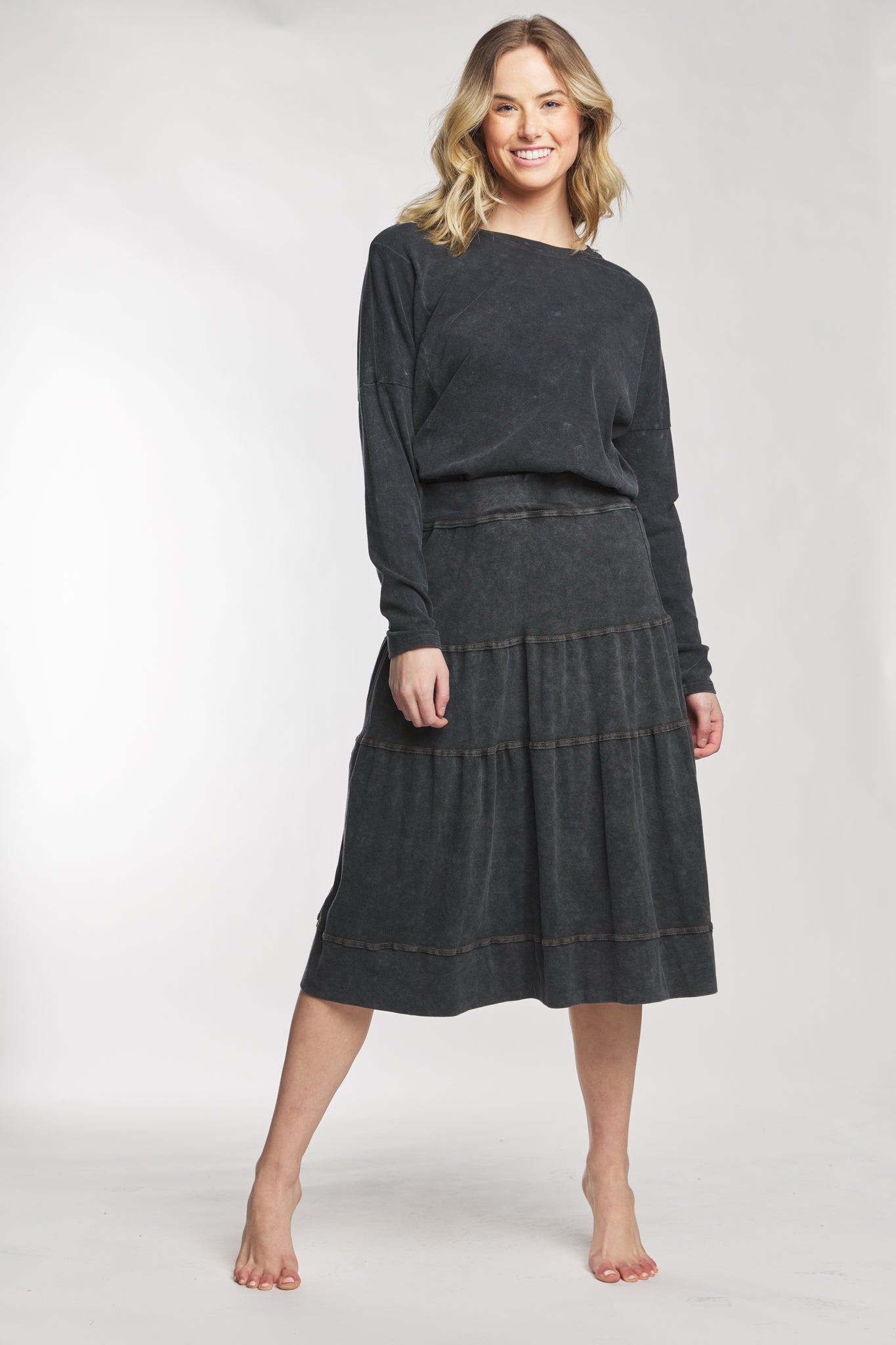 Black Wash Cotton Flowy Skirt