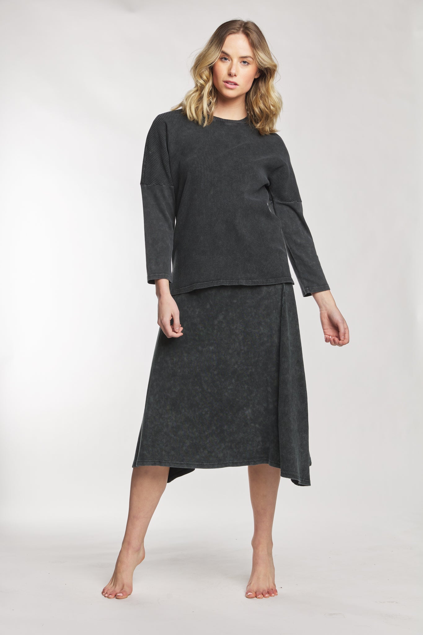 Black Wash Ribbed Top - BA6234-B