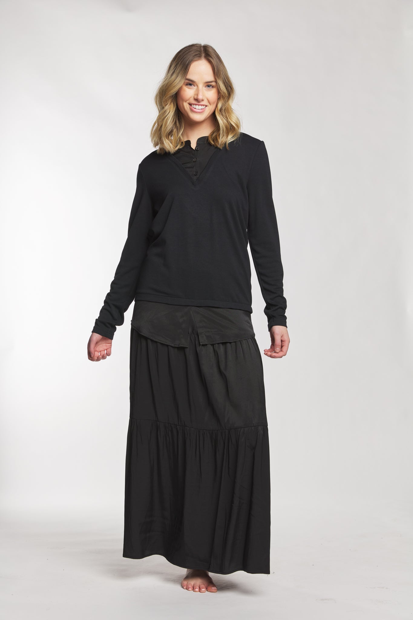 Black Silky Layered Skirt