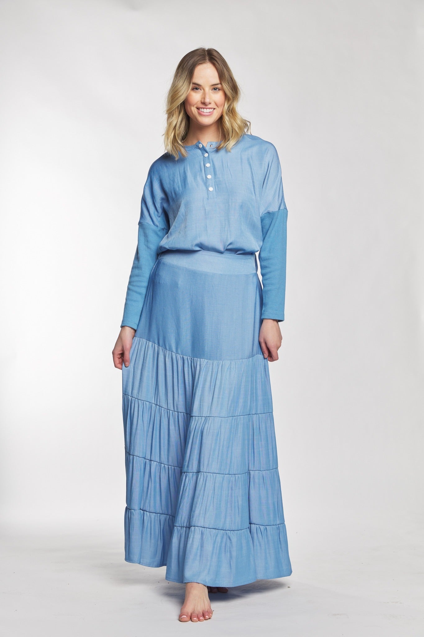 Light Blue Layered Maxi Skirt