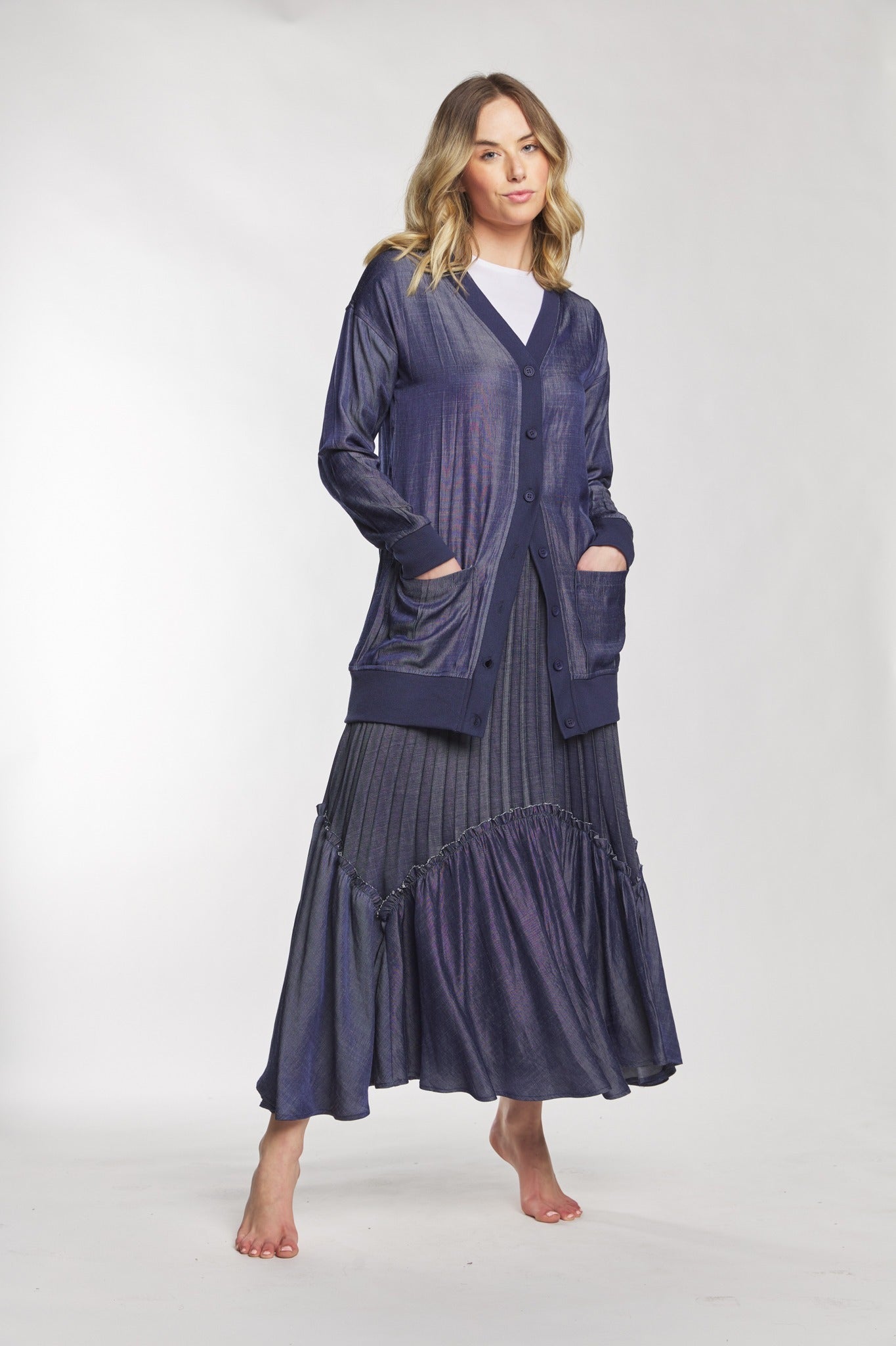 Dark Blue Cardigan With Ribbed Lining