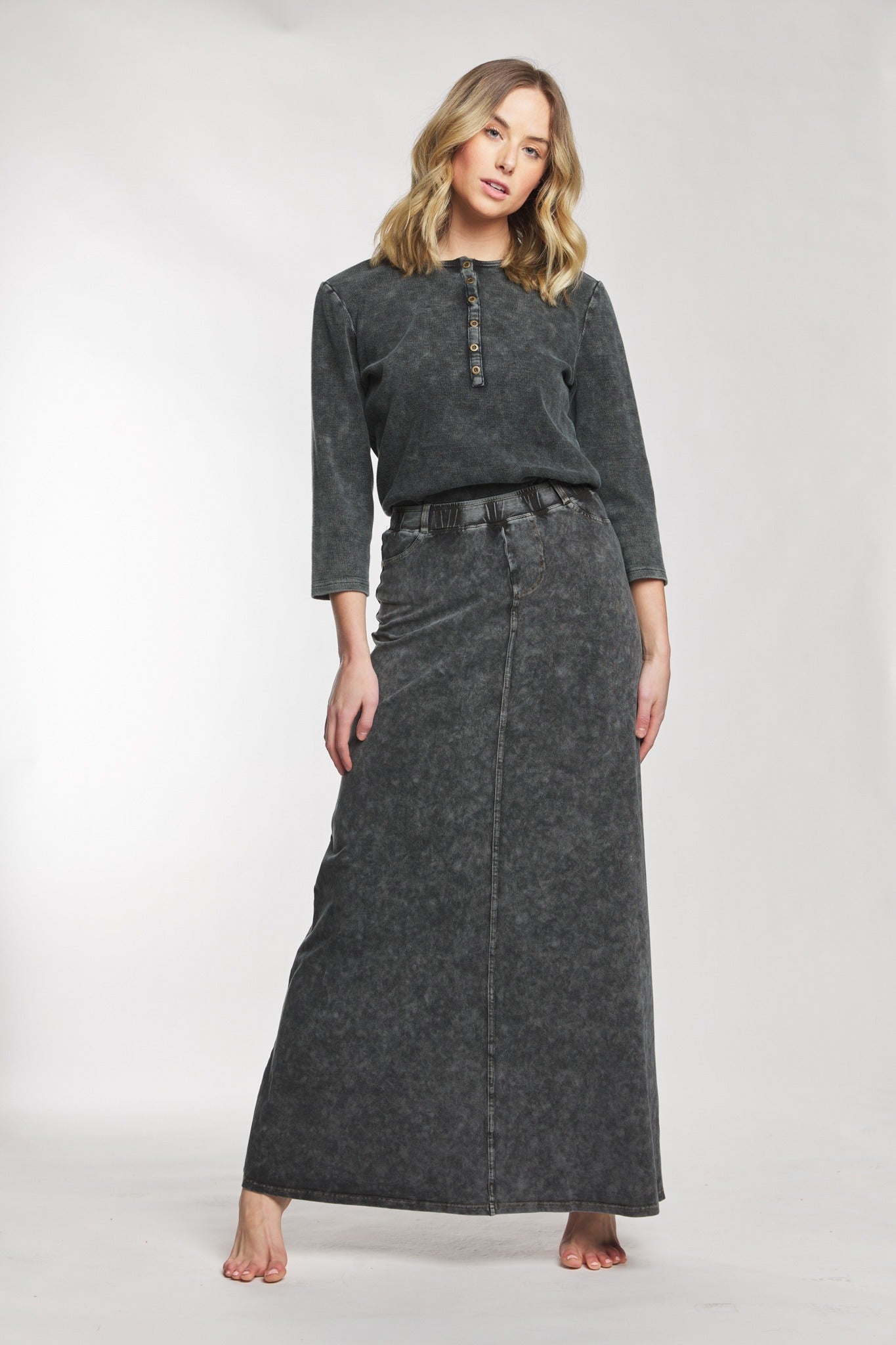 Solid Black Straight Maxi Skirt