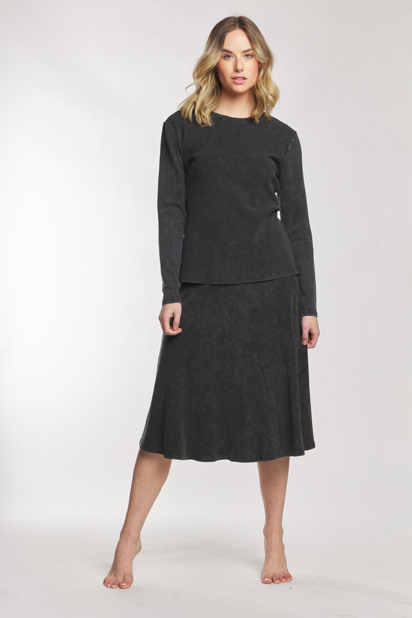 Black Wash Ribbed Top - BA6253-A