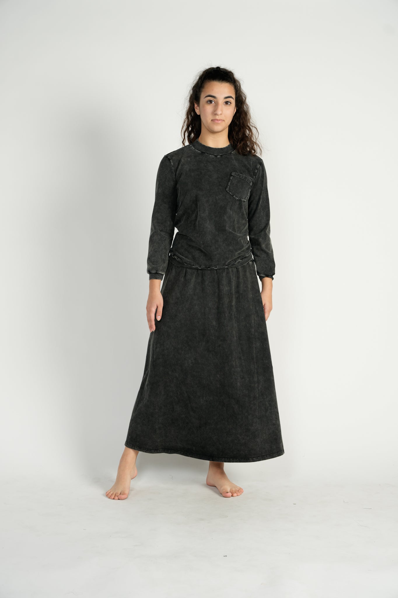Black Denim Ribbed Maxi Skirt - BA16S2224-A