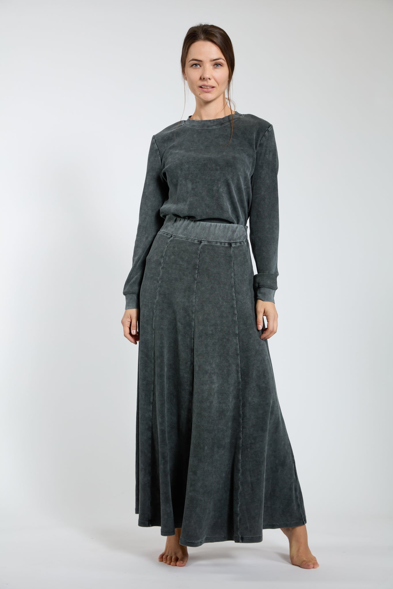 Black Denim Ribbed Washed Top - BA6S2231-D
