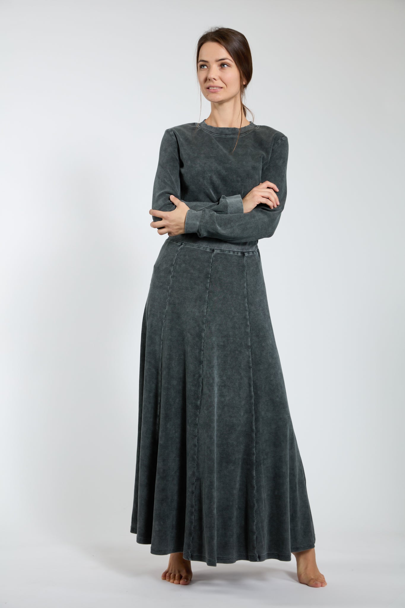 Black Denim Ribbed Washed Top - BA6S2231-D