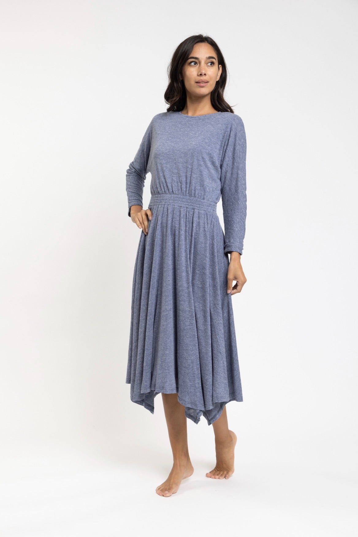 Blue Heathered Asymmetrical T-Shirt Dress