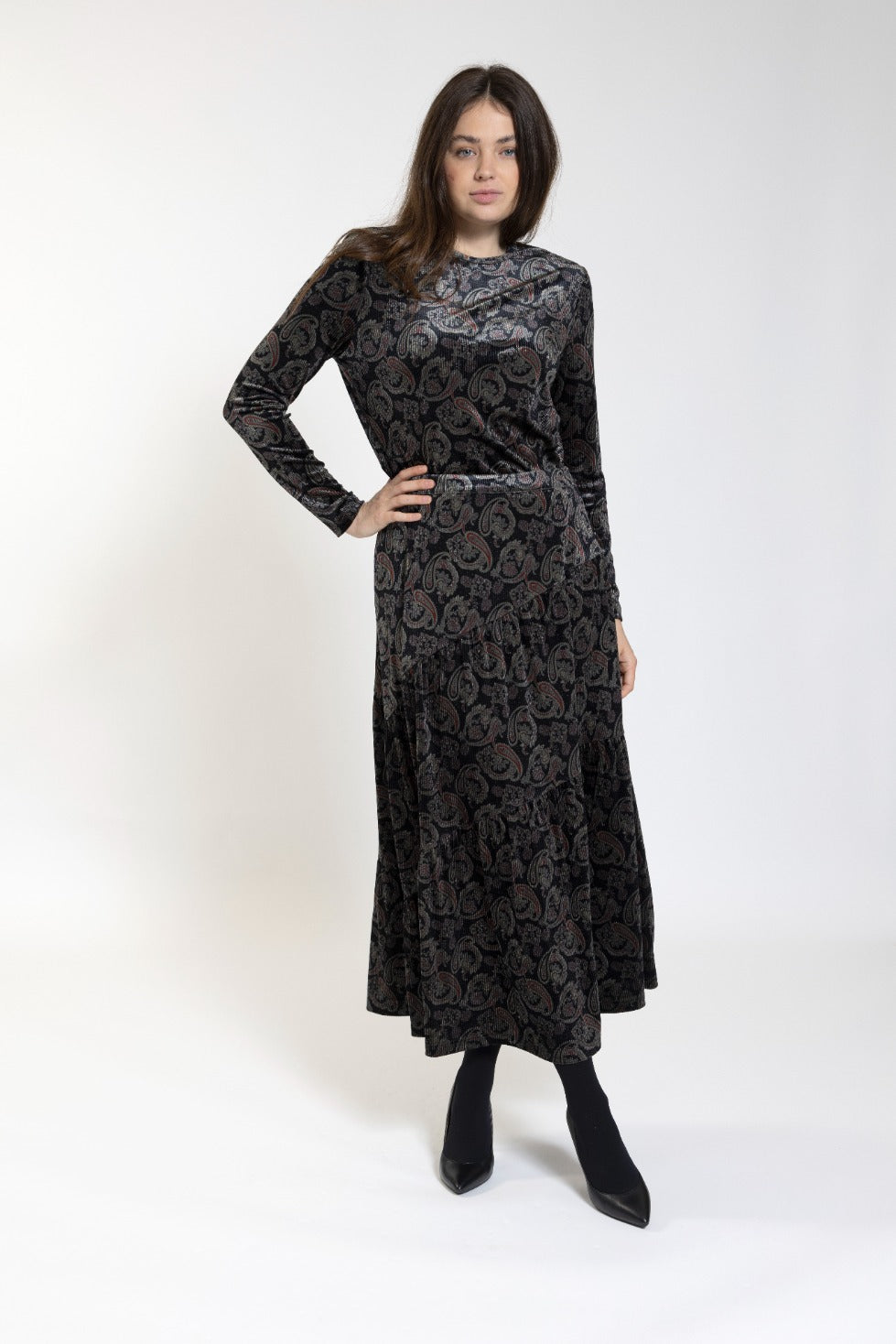 Green Paisley Velvet Skirt