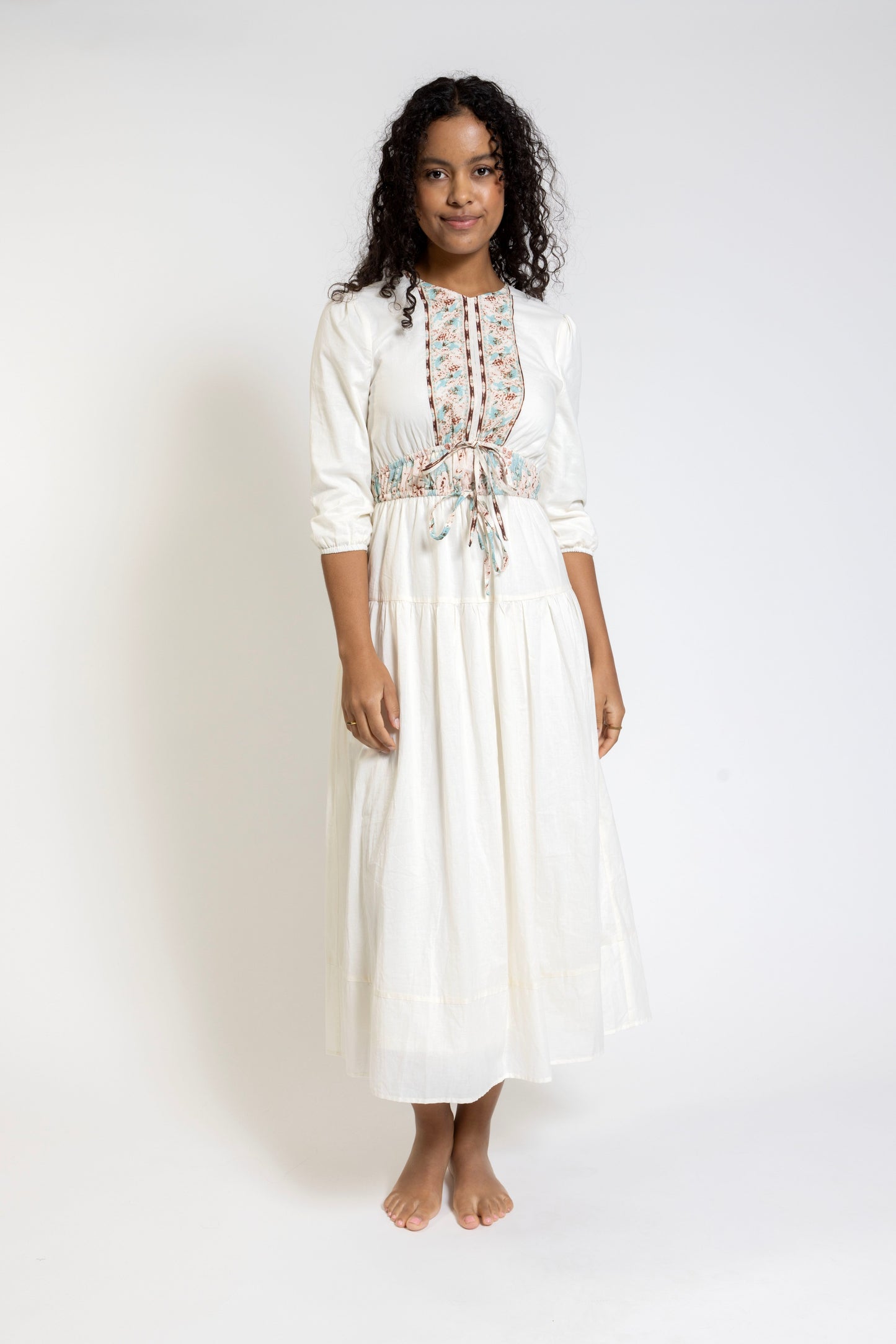 Beige V Neck Printed Dress