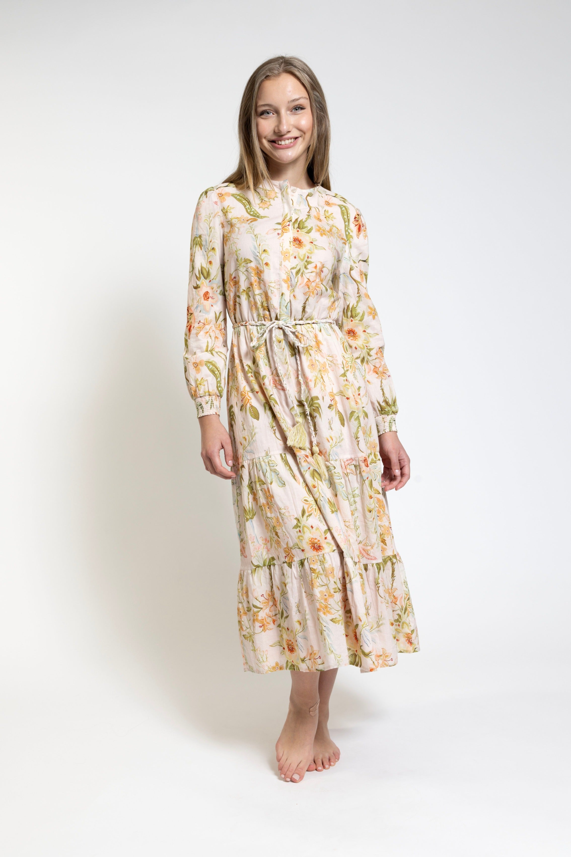 Beige Multicolor Printed Tiered Dress The Runway Company Beige Multicolor Printed Tiered Dress The Runway Company