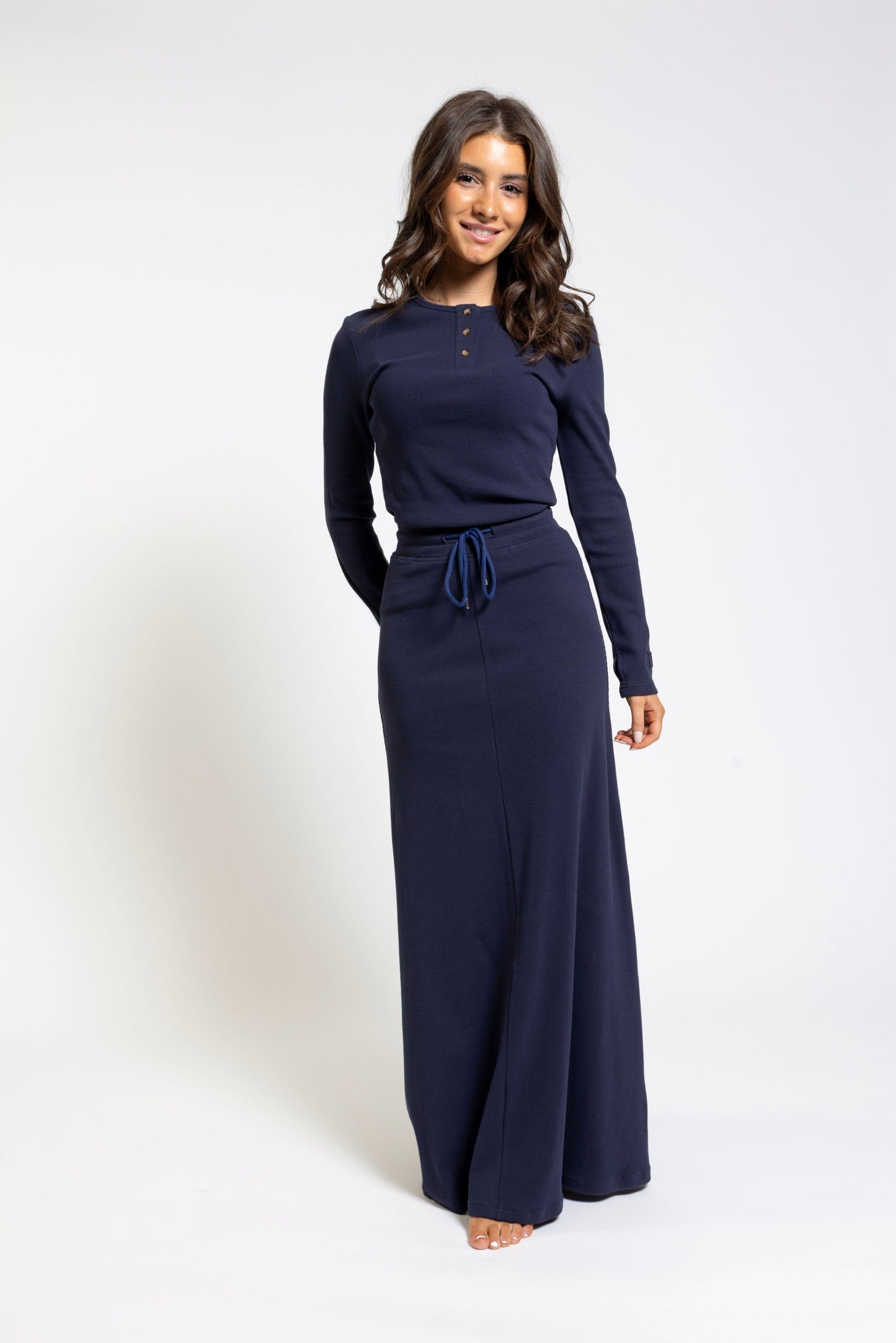Navy Ribbed Skirt With Drawstring - TTYLSS2420S-B
