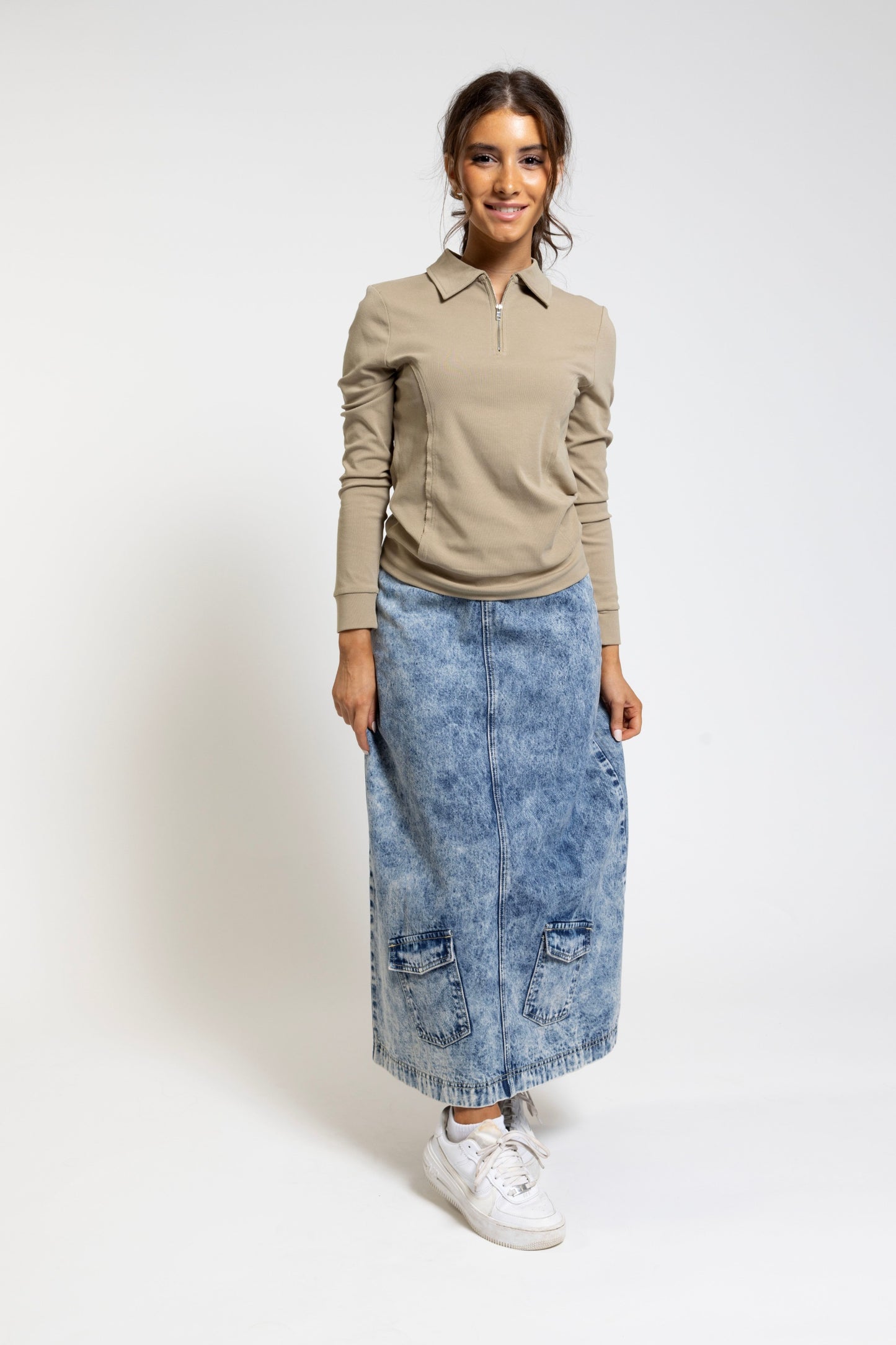 Khaki Collared Zipper Tshirt