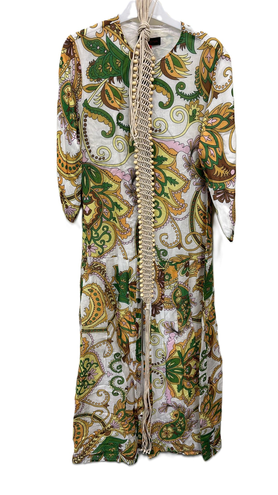 White Multicolor Printed With Braided Belt Dress