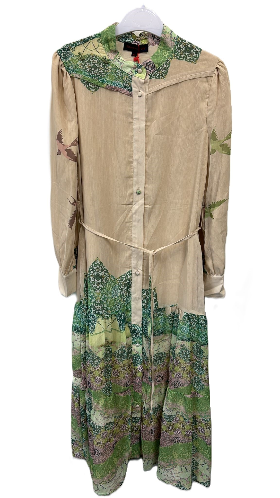 Beige Base Green Bottom Printed Shirt Dress