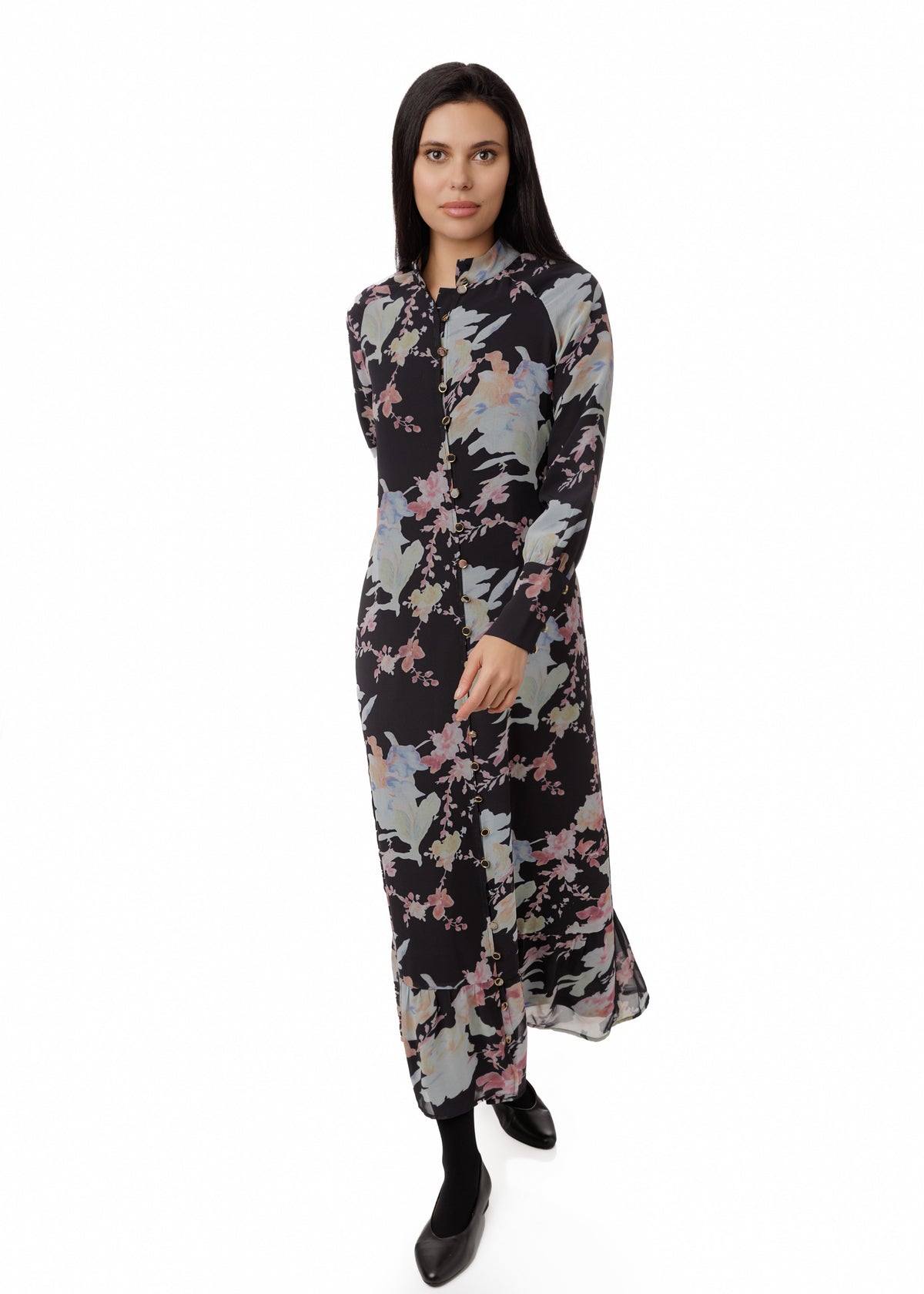 Floral Button Down Dress - Black