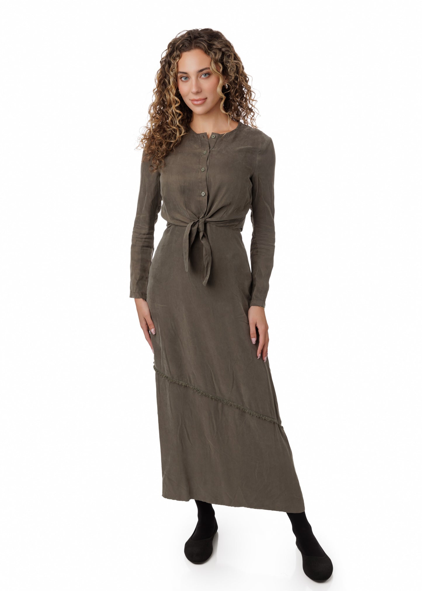 Top With Diagonal Fringe Ruffle Jumper - Olive