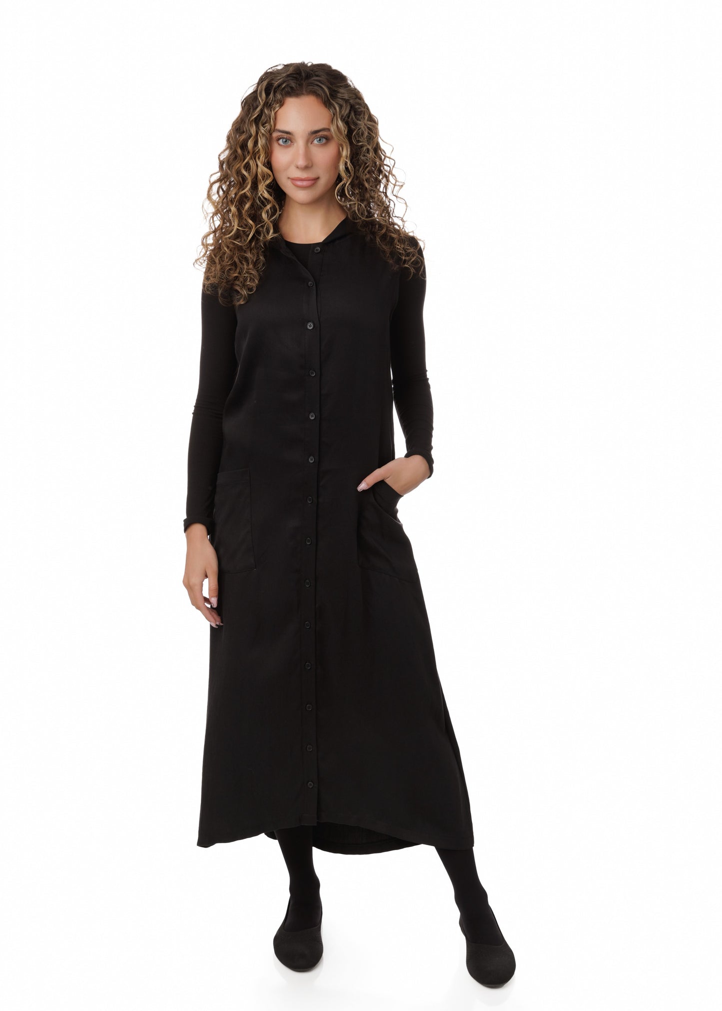 Button Down Jumper With Hood - Black