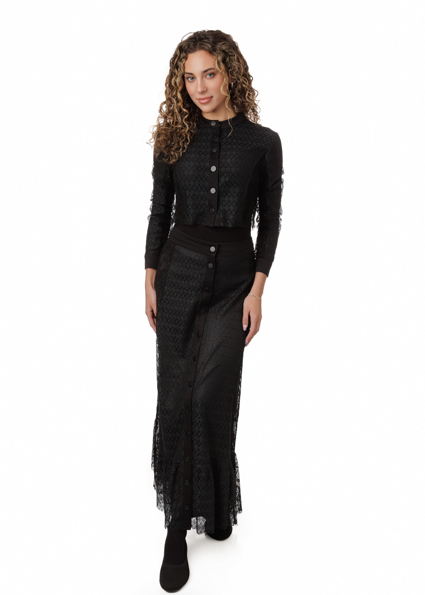 Two Kind Black Lace Connect Placket Top