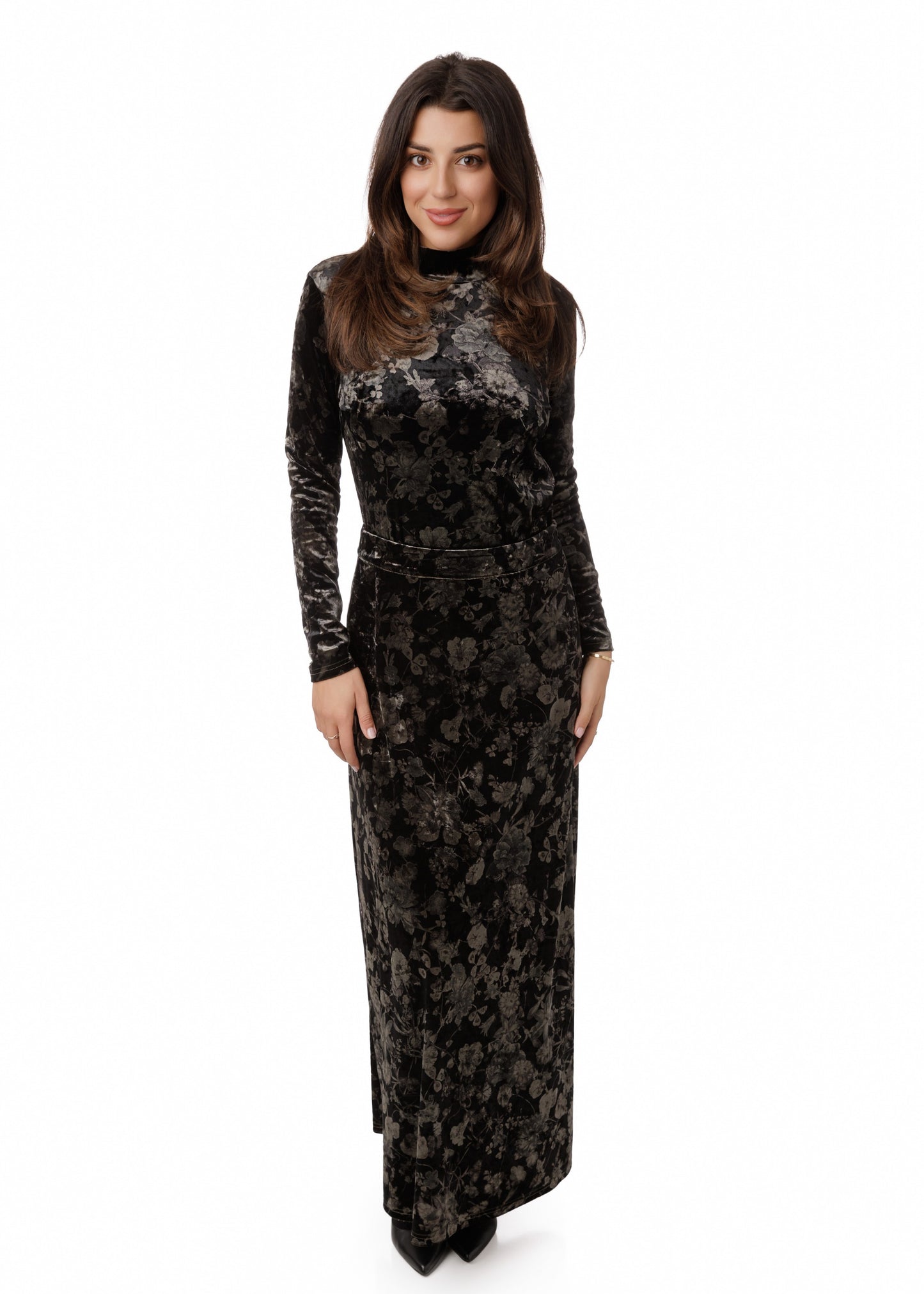 Floral Velour Skirt - Grey