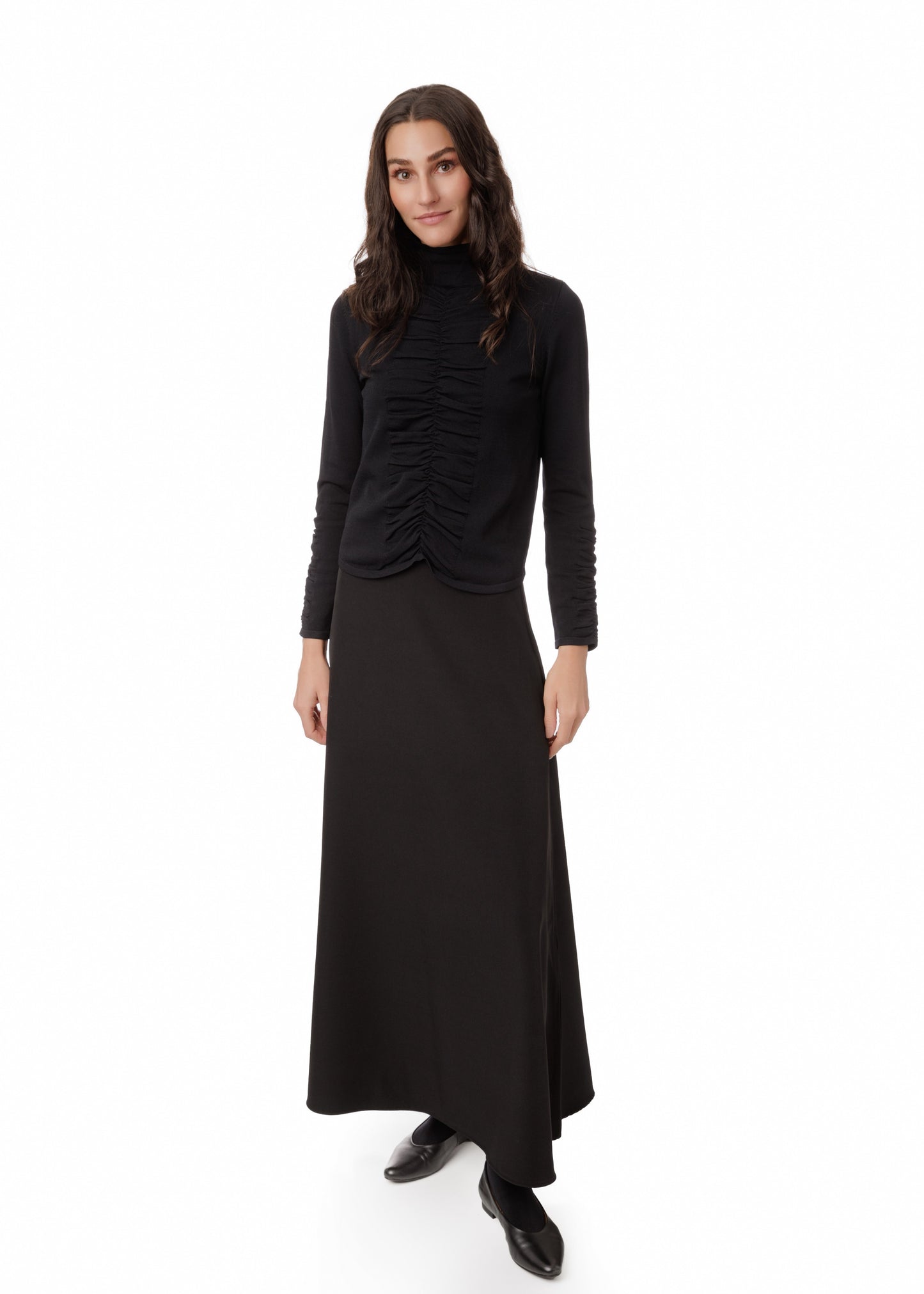 Black Rouched Front Seam Top