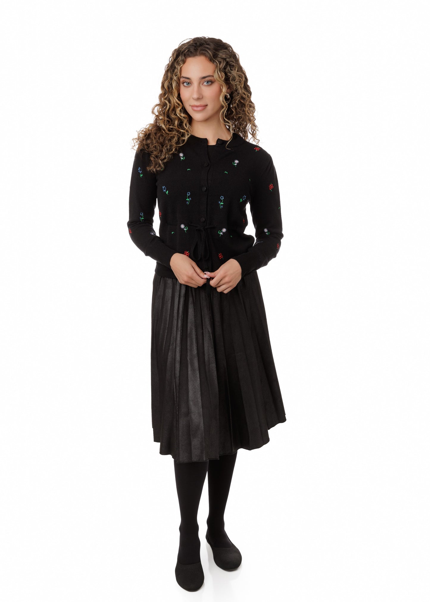 Knit Cardigan With Multicolor Embroidery - Black