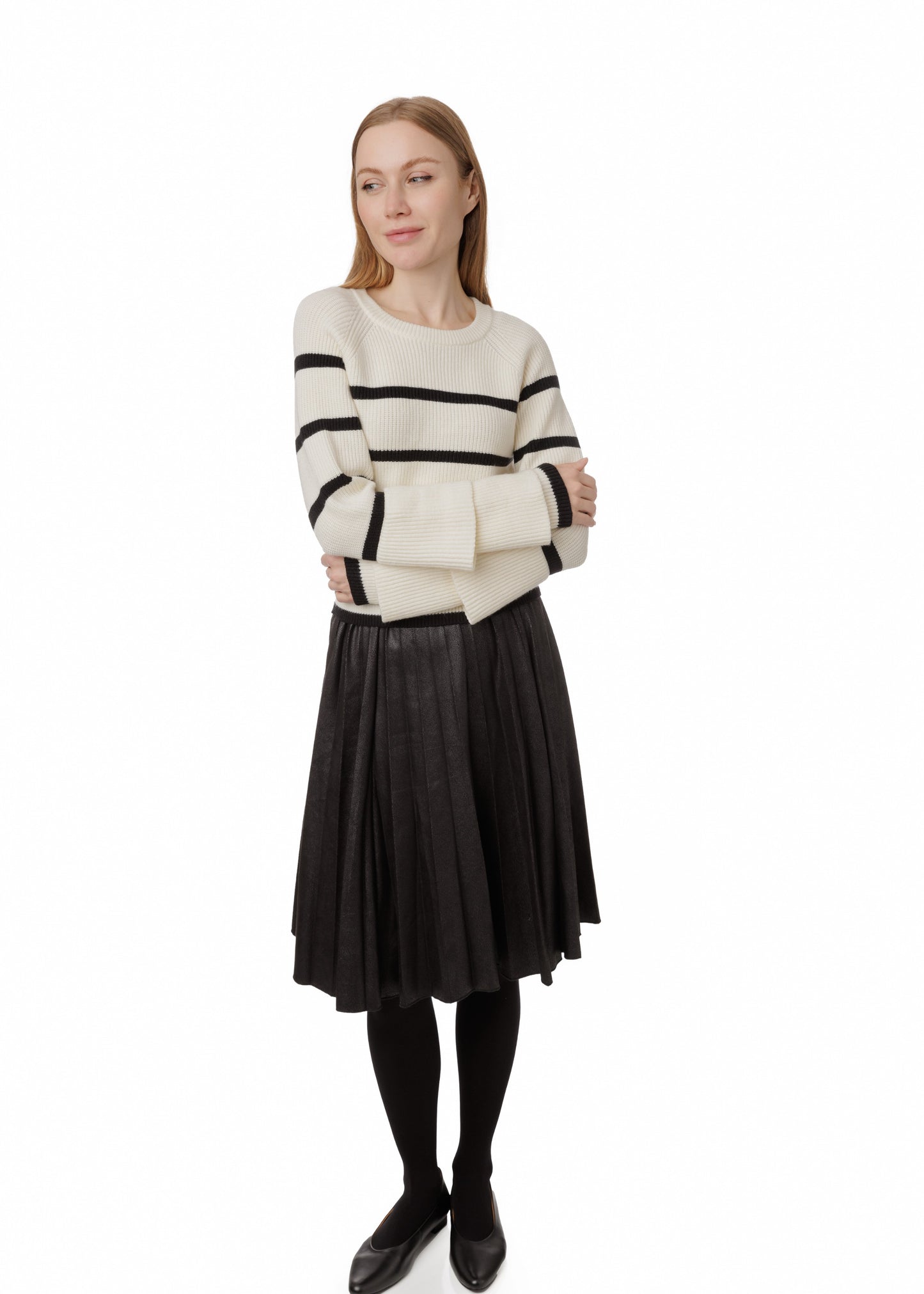 White And Black Striped Knit Sweater