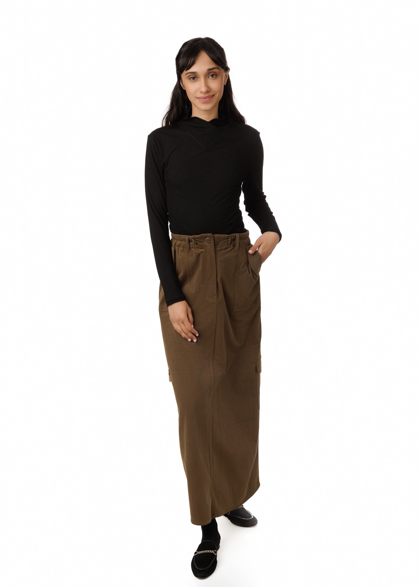Multi Pocket Drawstring Skirt - Brown
