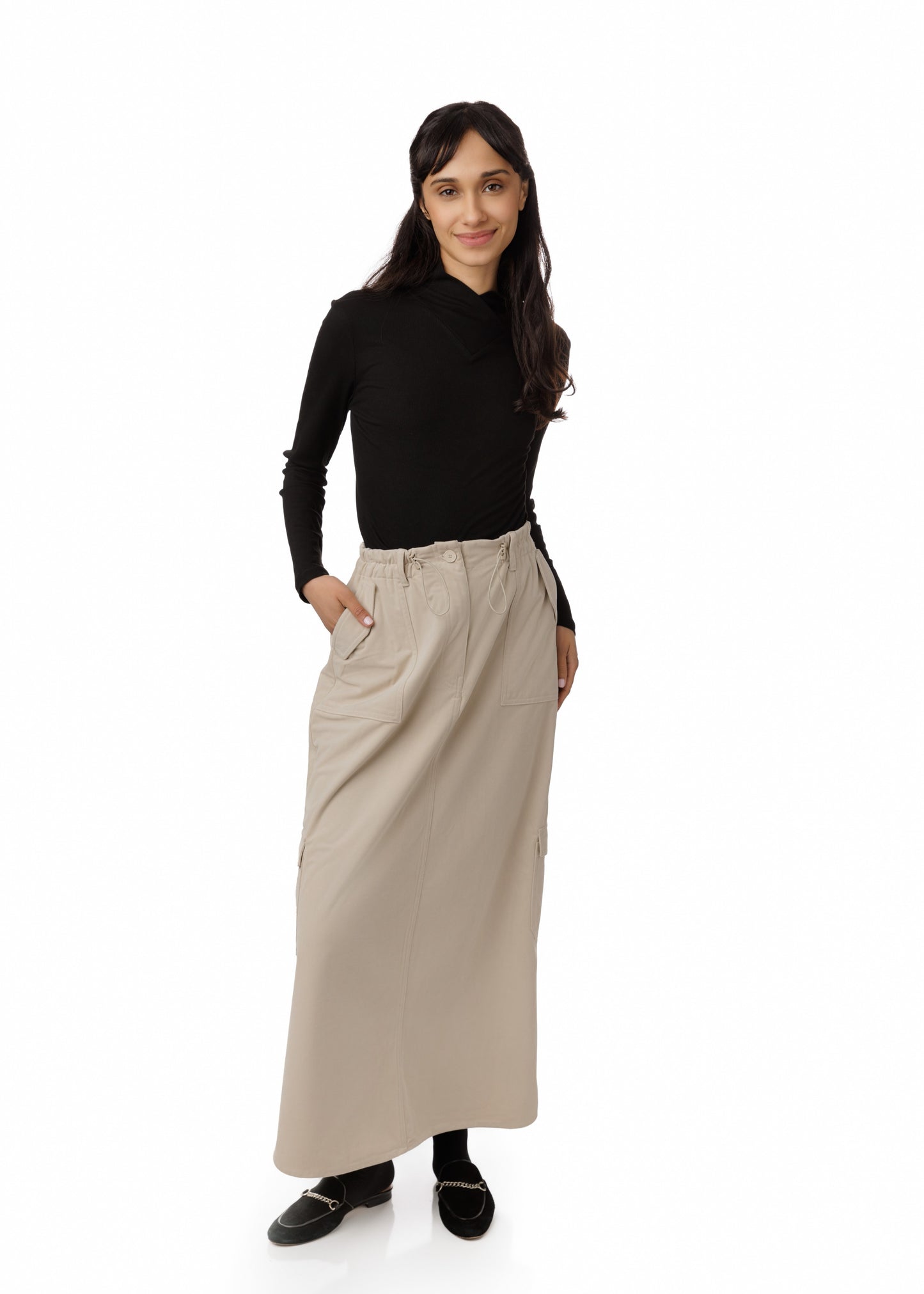 Multi Pocket Drawstring Skirt - Cream
