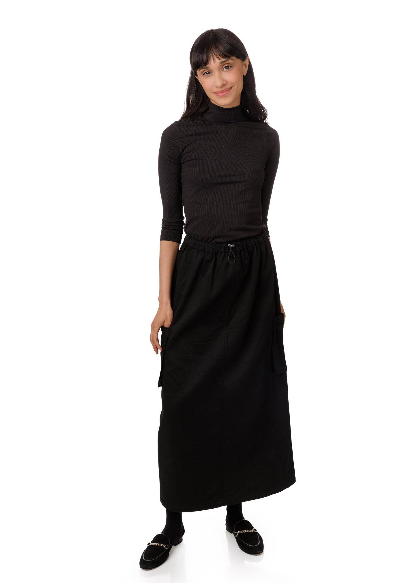 Multi Pocket Thin Ribbing Cargo - Black