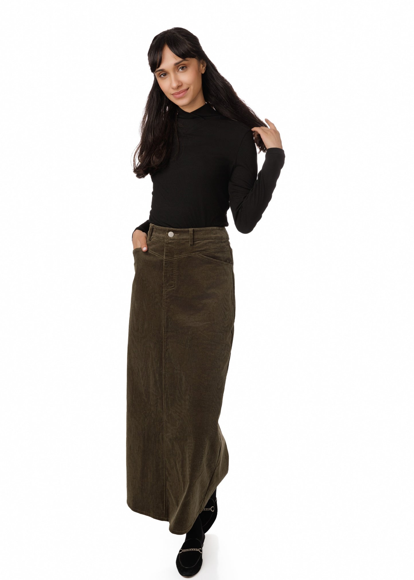 V-Neck Ribbed Knit Top - Black